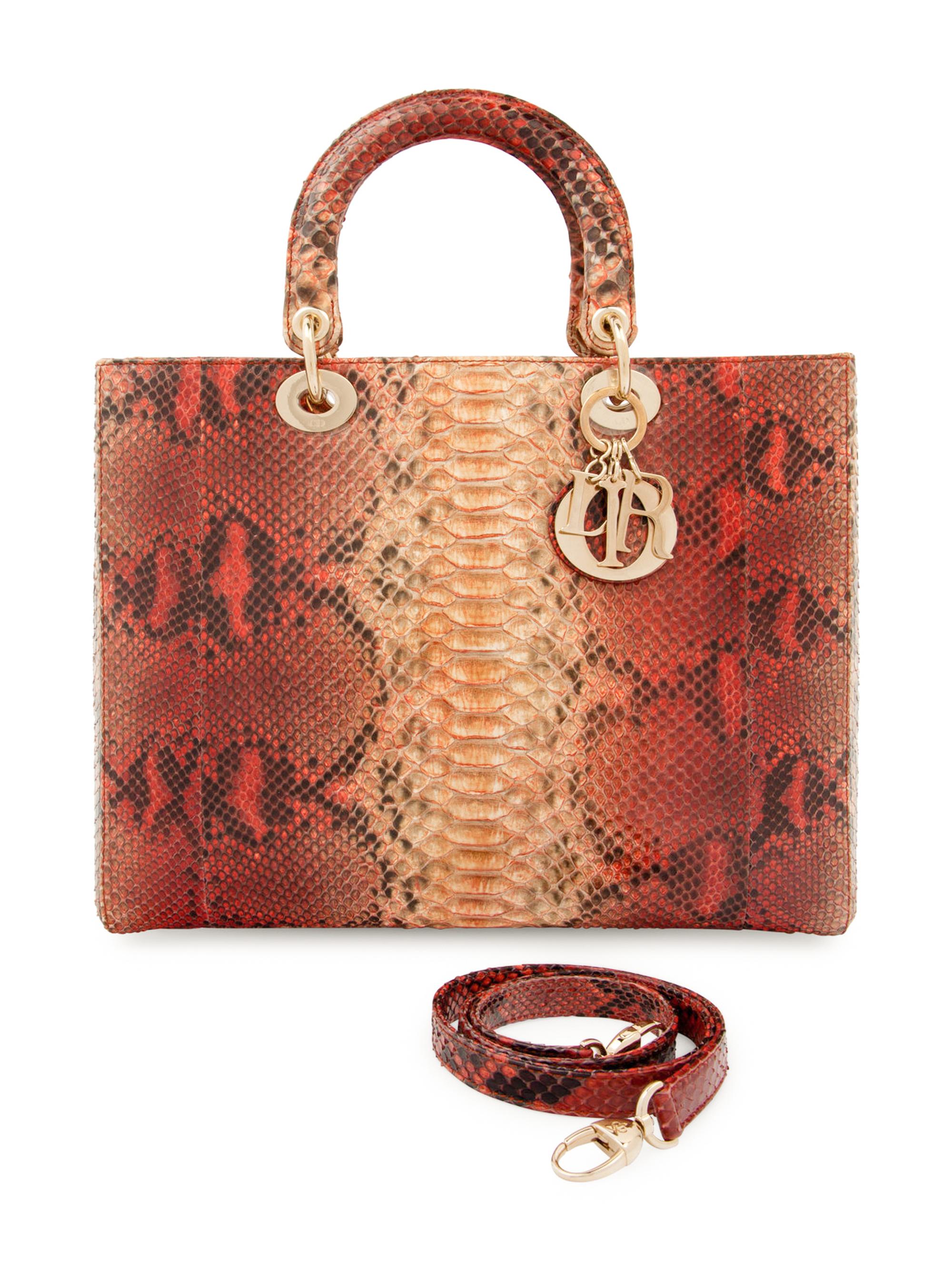 Christian Dior Red and Tan Python Medium Lady Dior Bag, 2009
