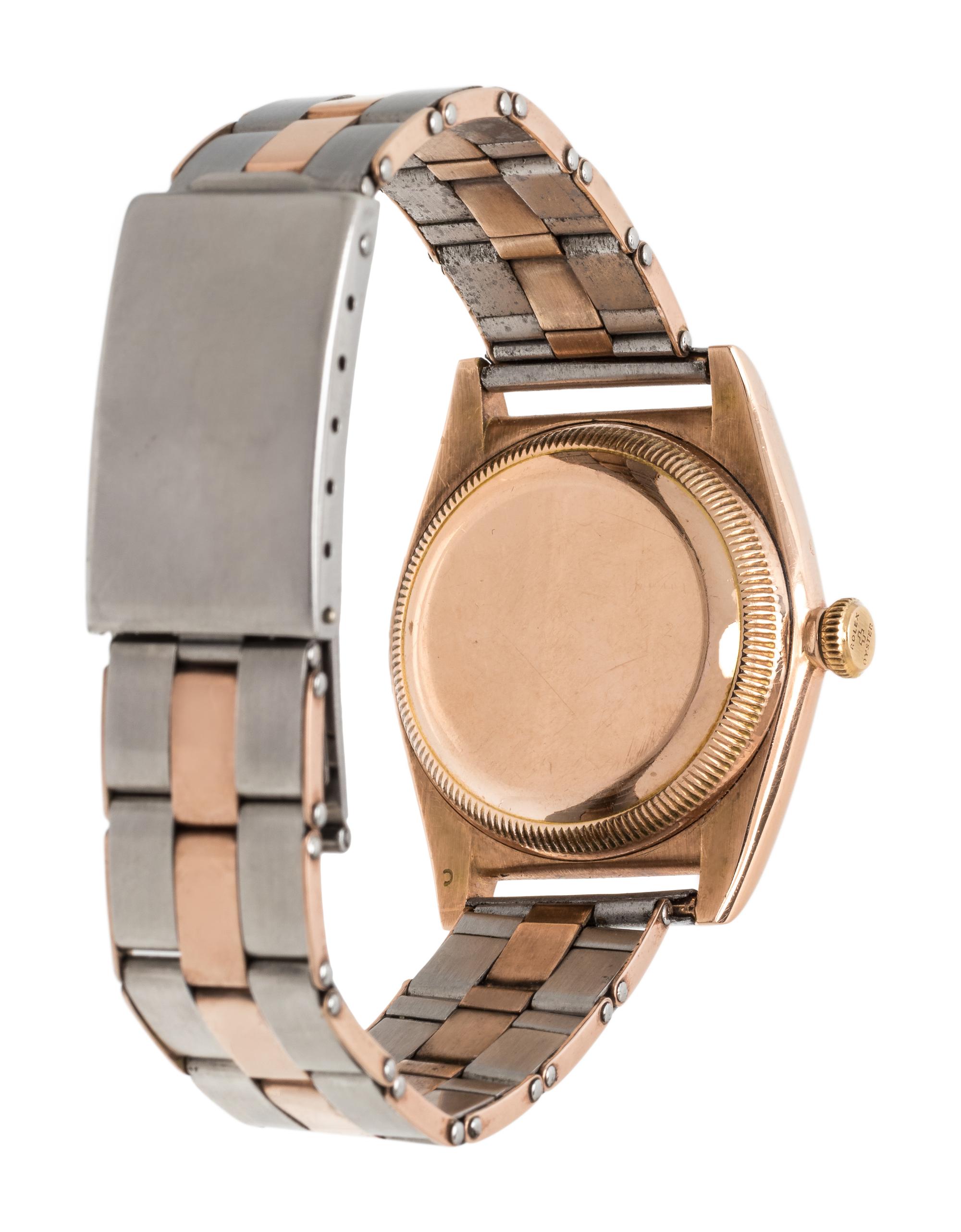 ROLEX, STAINLESS STEEL AND PINK GOLD 'OYSTER PERPETUAL BUBBLEBACK' WRISTWATCH