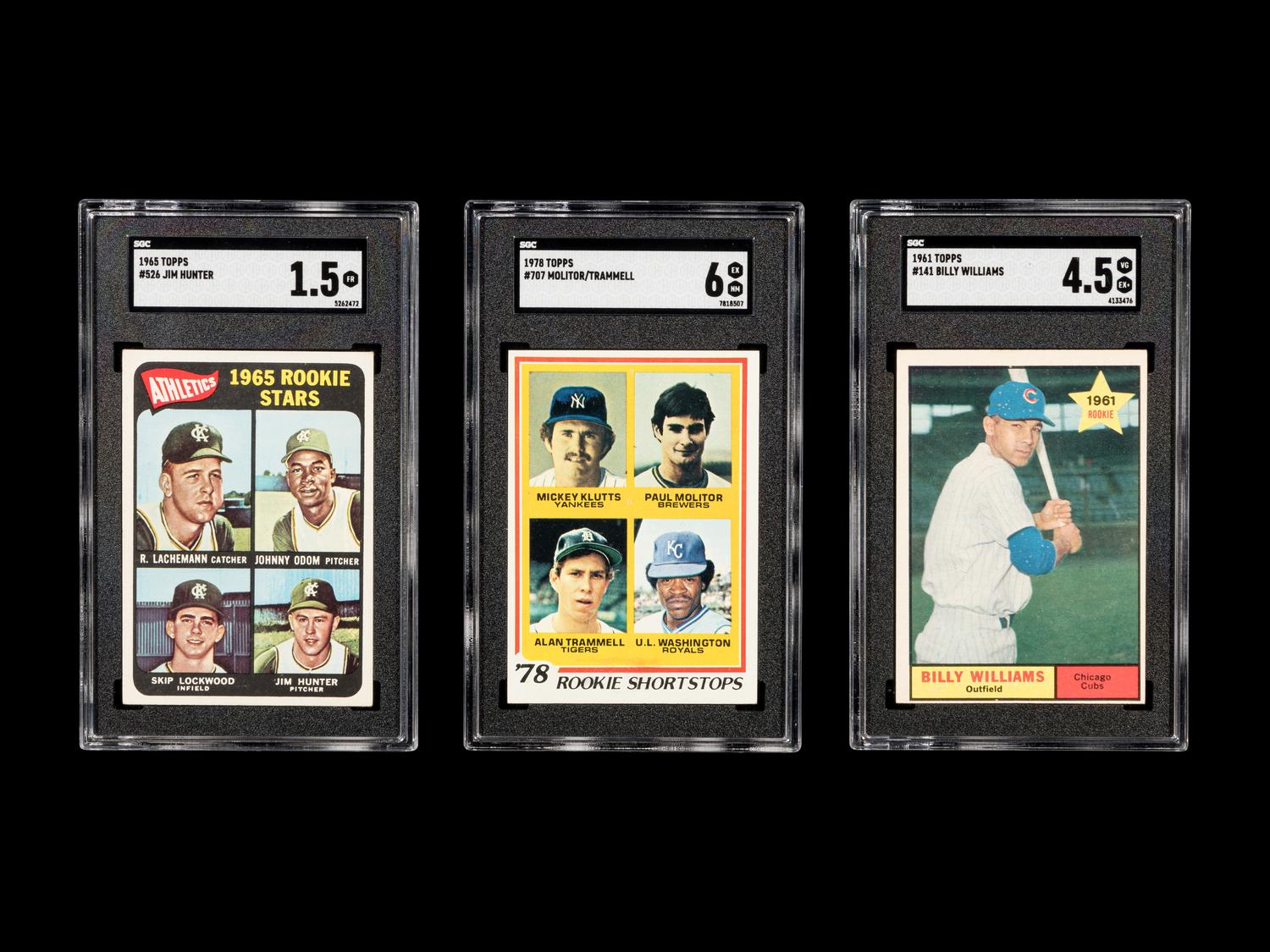 A Group of 12 Hall of Fame Rookie Baseball Cards (Carlton Fisk, Steve Carlton, Ozzie Smith, Andre Dawson, Paul Moiltor / Alan Trammell, Jack Morris, George Brett, Fergie Jenkins, Jim Catfish Hunter),