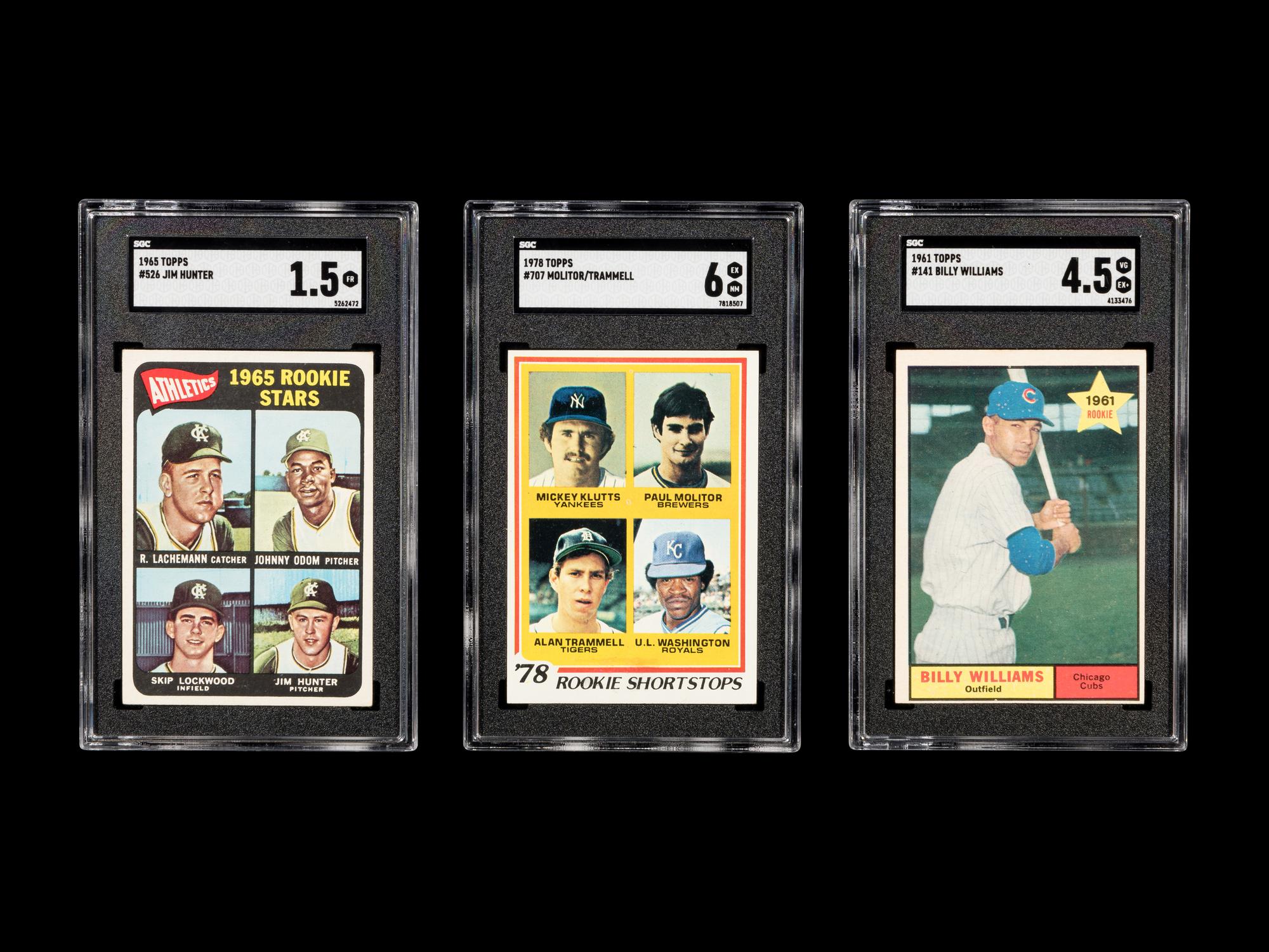 A Group of 12 Hall of Fame Rookie Baseball Cards (Carlton Fisk, Steve Carlton, Ozzie Smith, Andre Dawson, Paul Moiltor / Alan Trammell, Jack Morris, George Brett, Fergie Jenkins, Jim Catfish Hunter),