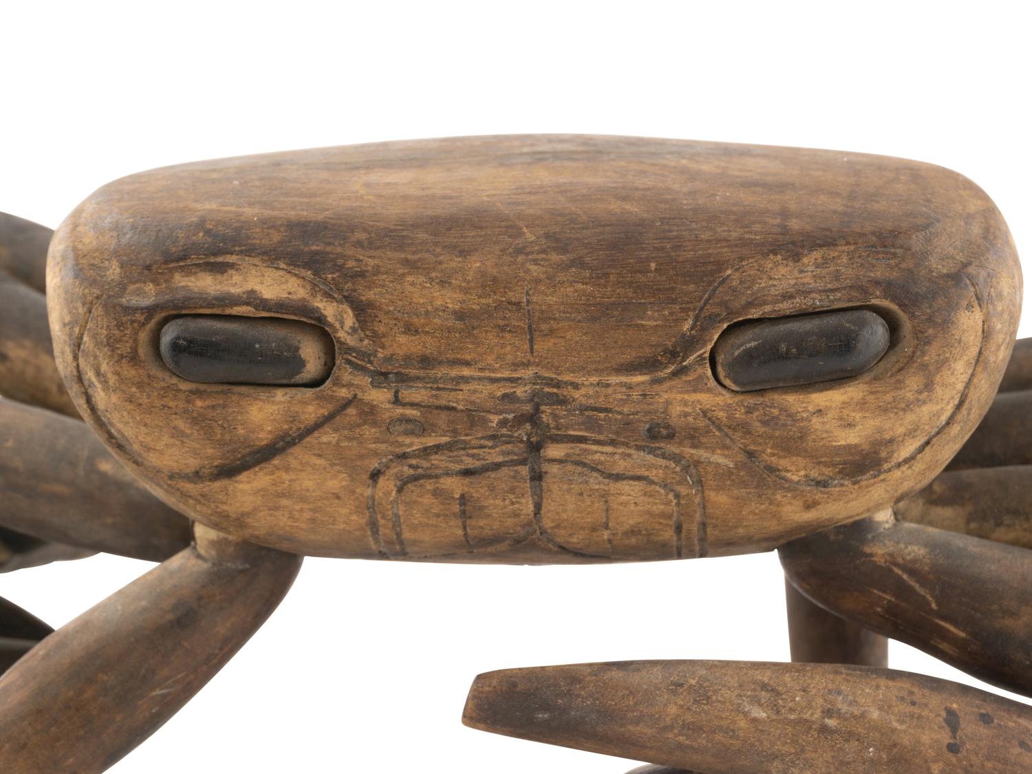 A Carved and Articulated Wood Crab Figure