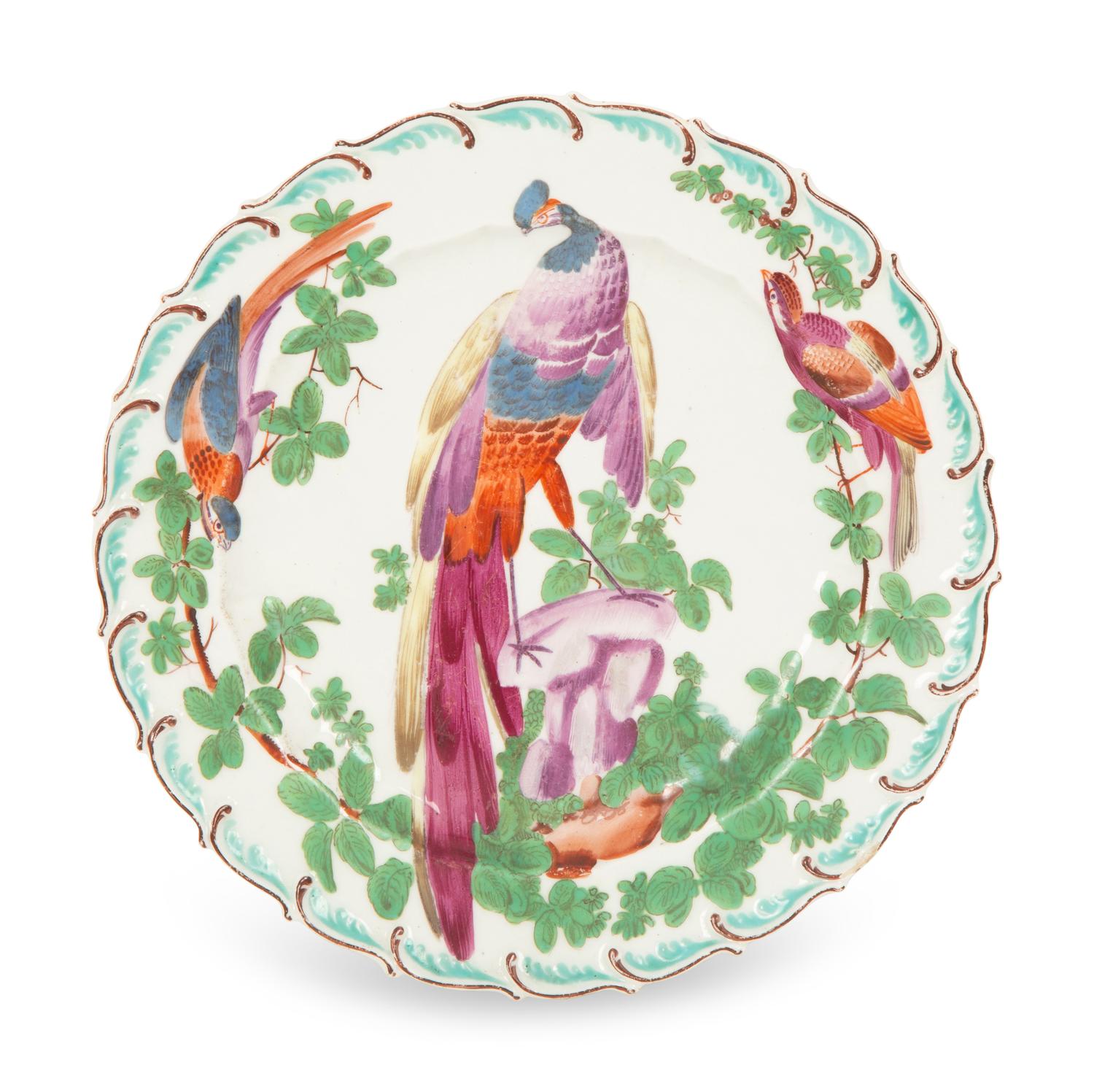 A Pair of Chelsea Porcelain Exotic Bird Plates
