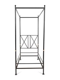 A Pair of Bronzed Metal Twin Four Poster Beds with Bed Hangings