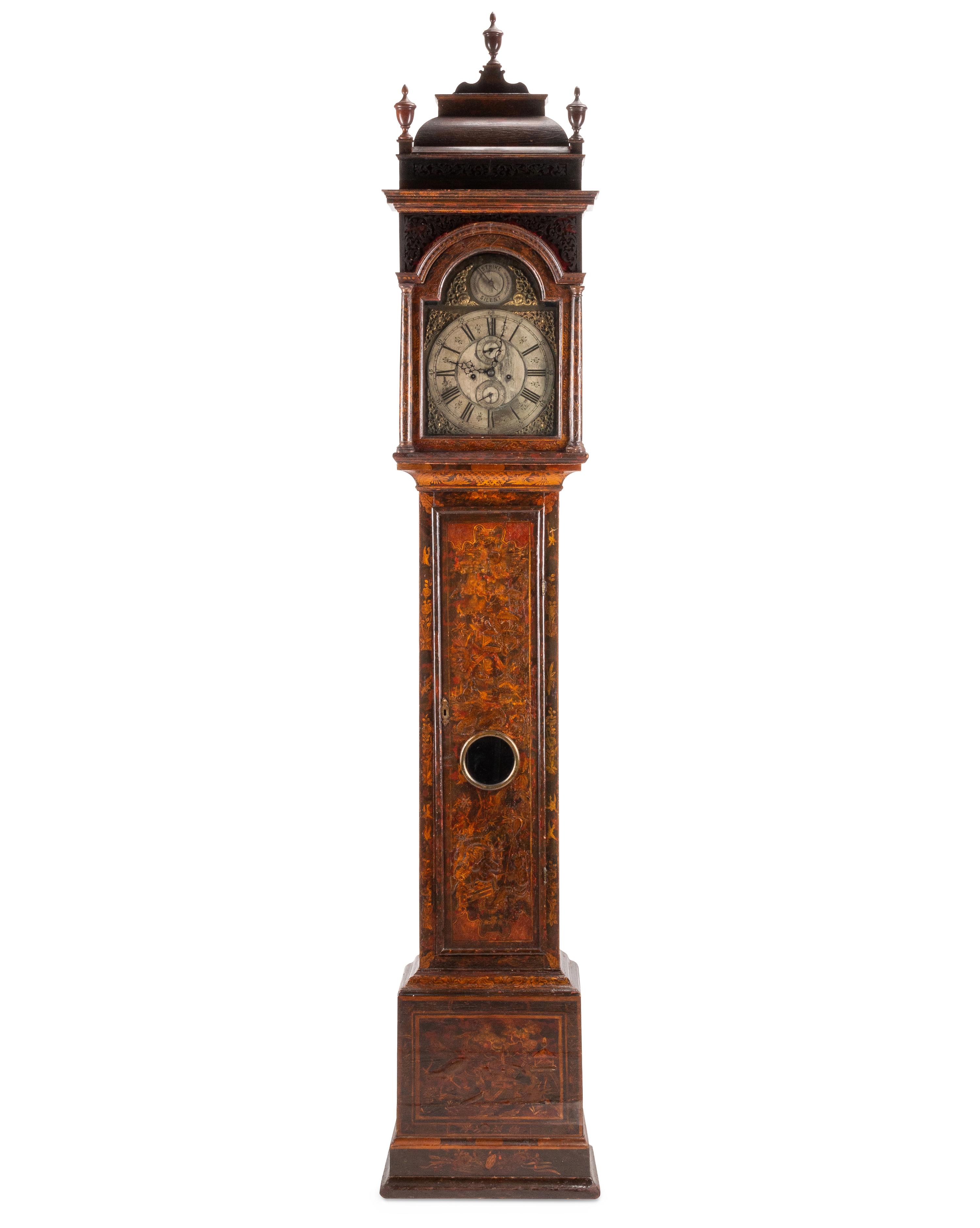 A George III Japanned Tall Case Clock