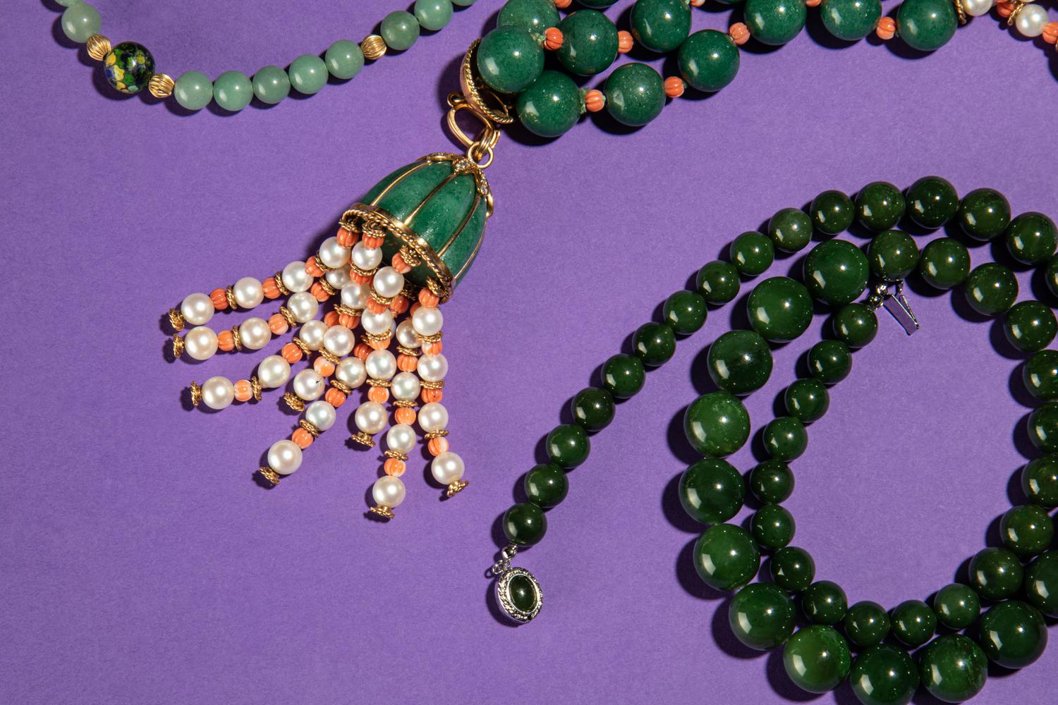 A Group of Chinese Green Hardstone Jewelry