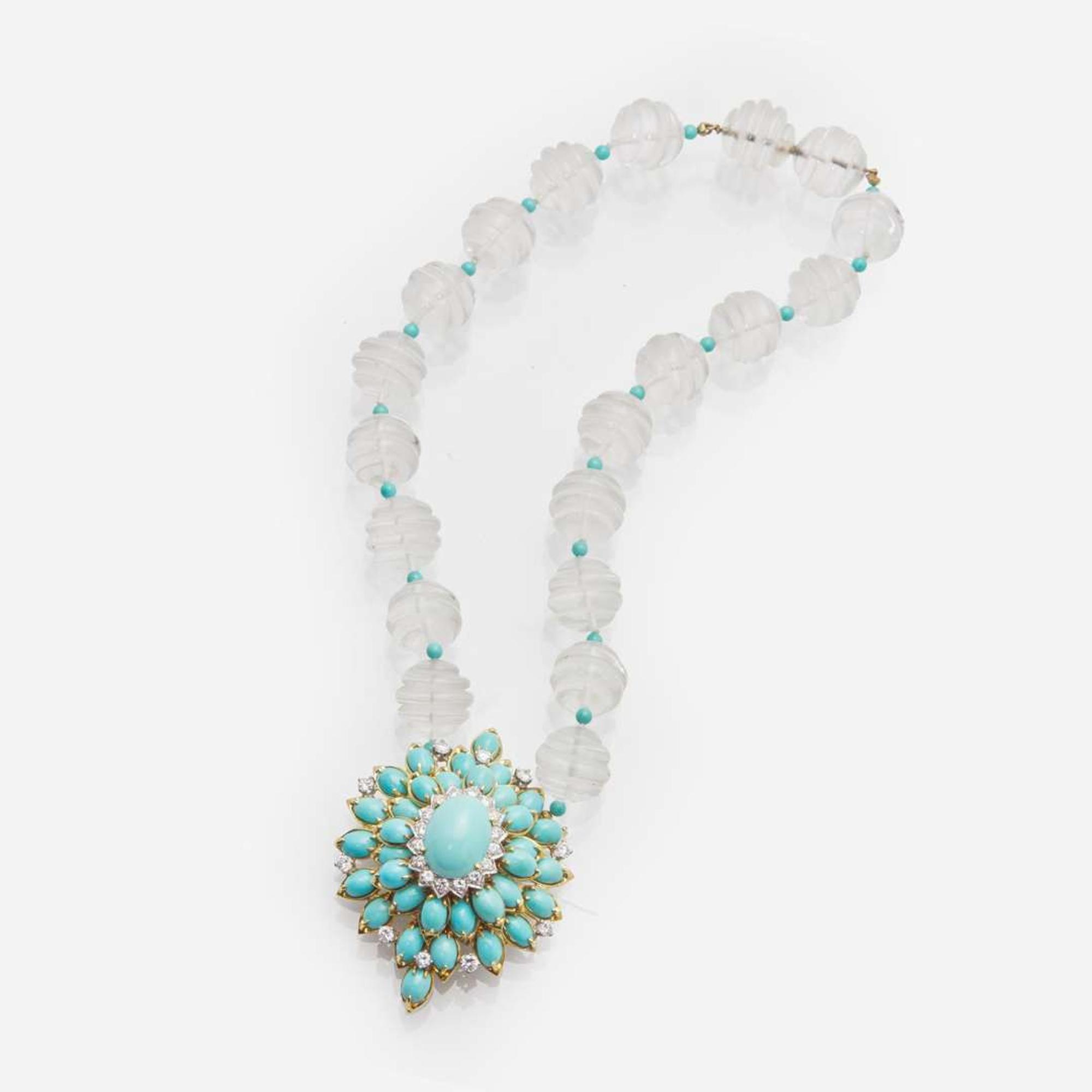 A Turquoise, Diamond, and Rock Crystal Necklace