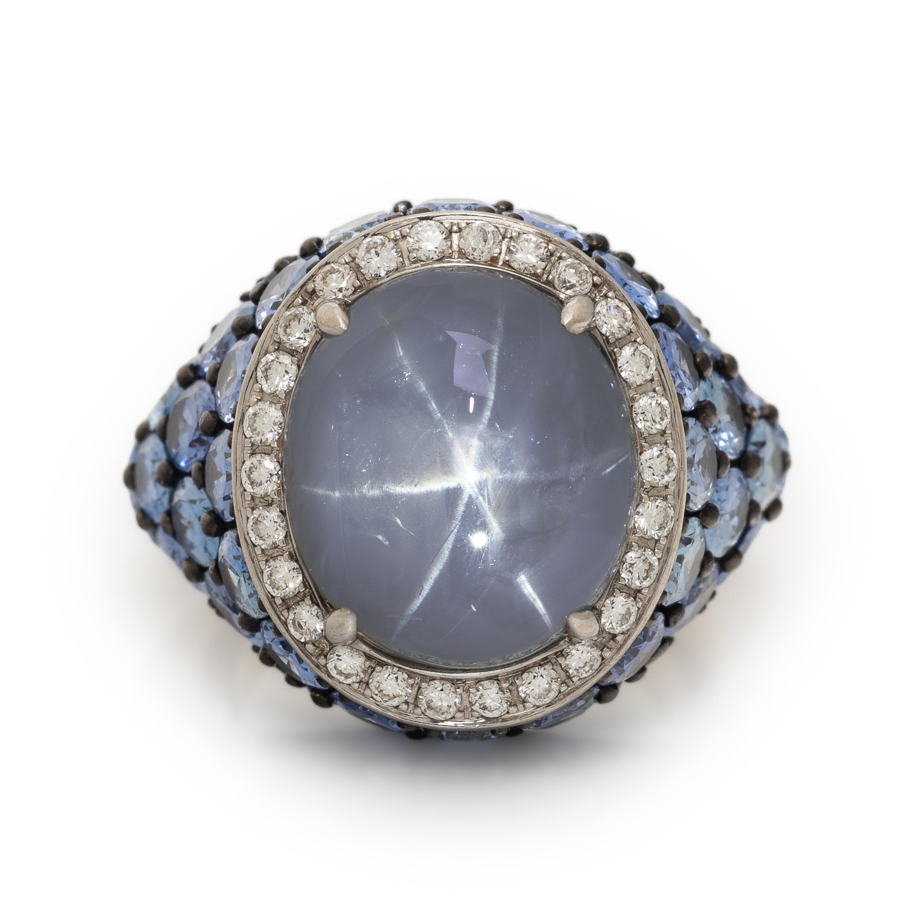 Robert Procop, Gray Star Sapphire, Sapphire, and Diamond 'Celebration' Ring