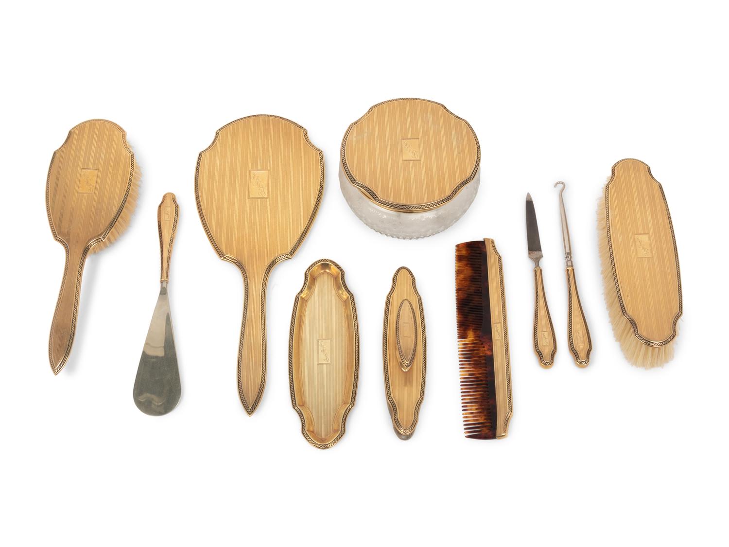 An American 14K Gold Mounted Dresser Set