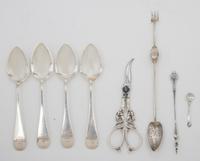 A Group of Sterling and Coin Silver Articles, , comprising: 4 Ormsby & Gray coin silver spoons 1 pair of sterling handled grape shears