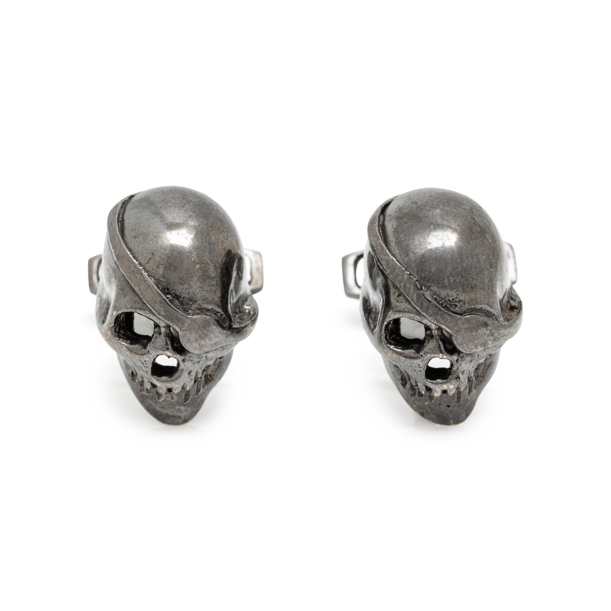 LONGMIRE, STERLING SILVER SKULL CUFFLINKS