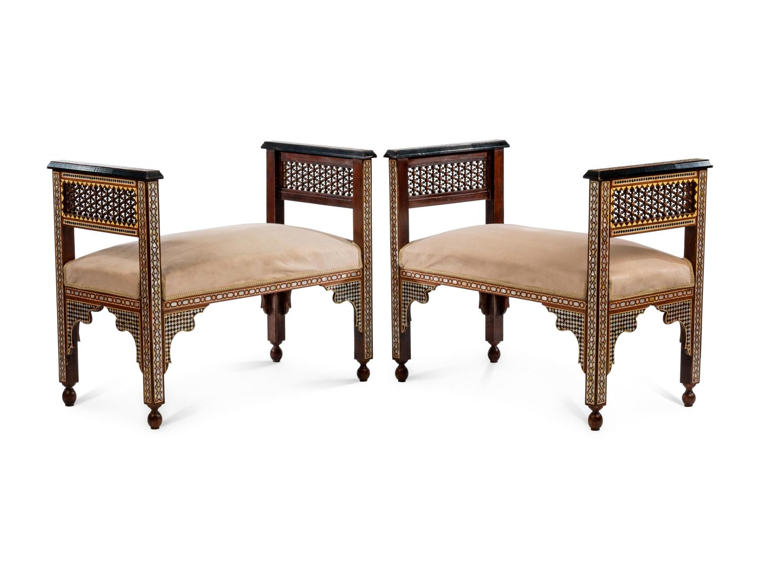 A Pair of Moorish Style Inlaid Window Seats