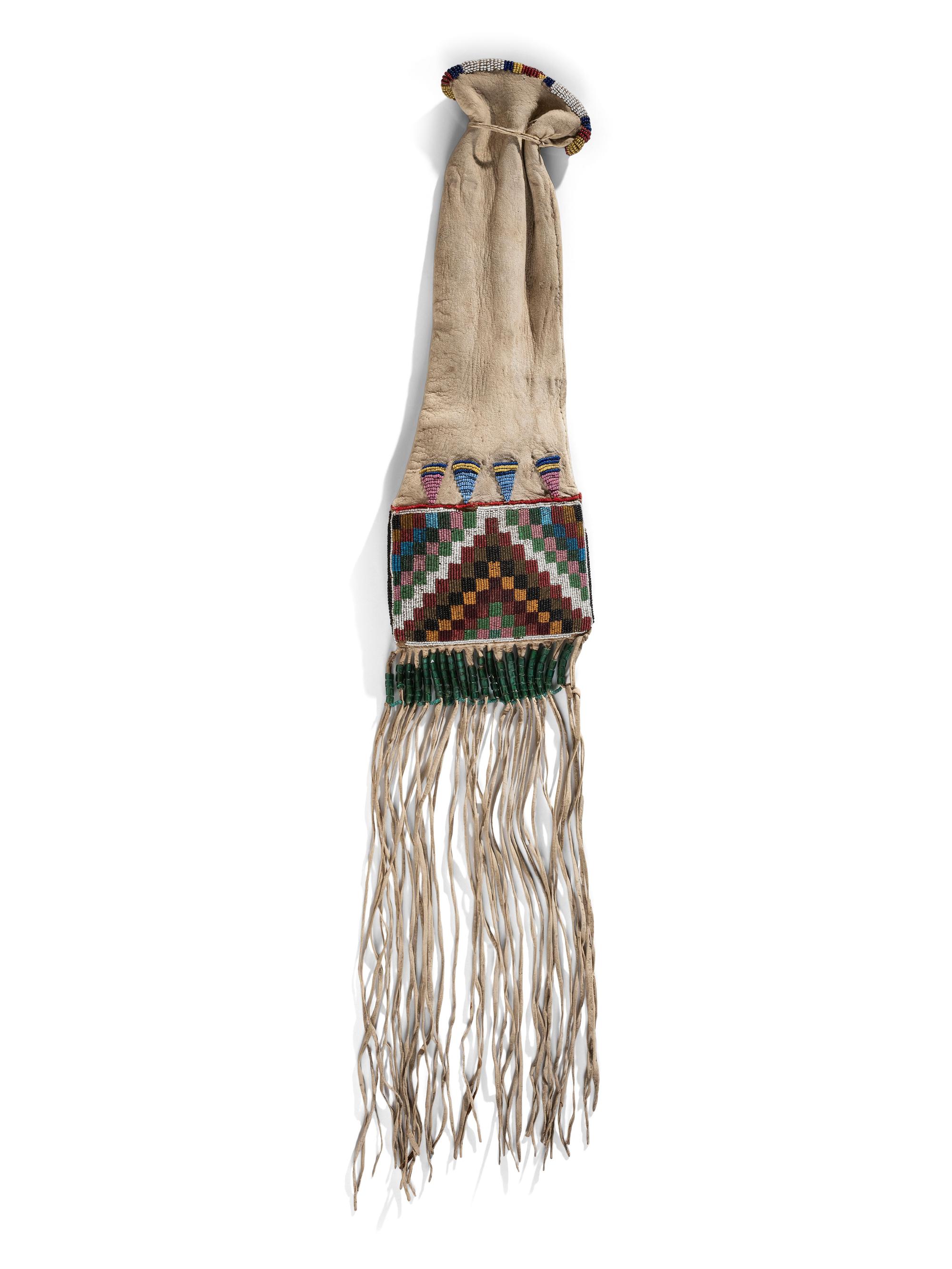 Plains Cree Beaded Hide Tobacco Bag