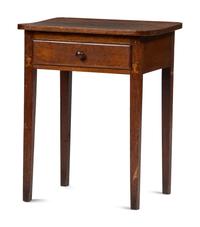 A Federal Urn and Vine Inlaid Walnut One-Drawer Work Table