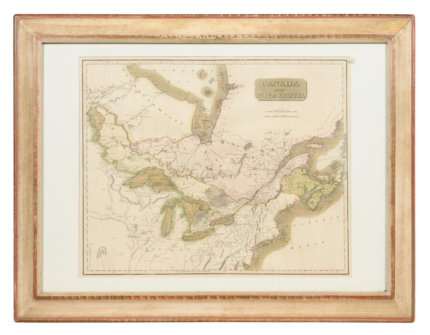 A Hand-Colored Engraving of a Map of Canada and Nova Scotia
