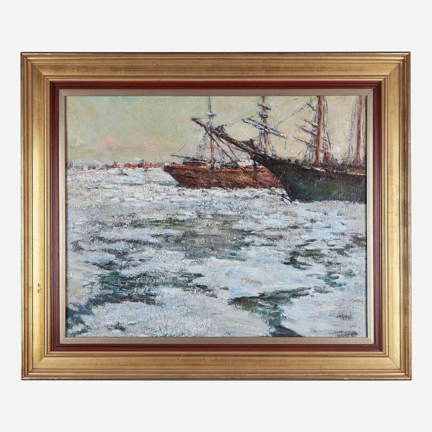 Frederick R. Wagner (American, 1864-1940) Icebound on the Delaware