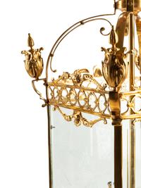A Pair of Louis XVI Style Gilt Bronze and Etched Glass Hall Lanterns