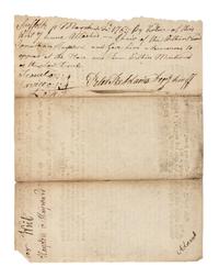 ADAMS, John (1735-1826). Partly printed document acomplished in Adams's holograph manuscript and signed ("Adams") in corner verso. 1763