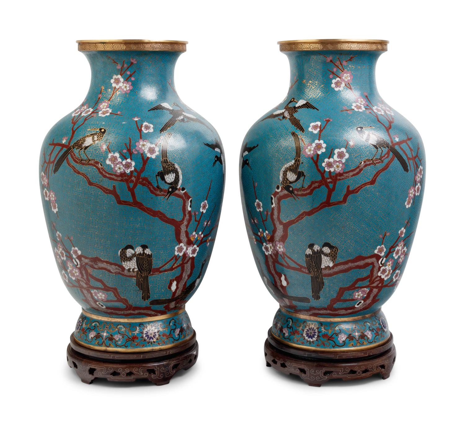 A Pair of Large Chinese Export Cloisonné Vases