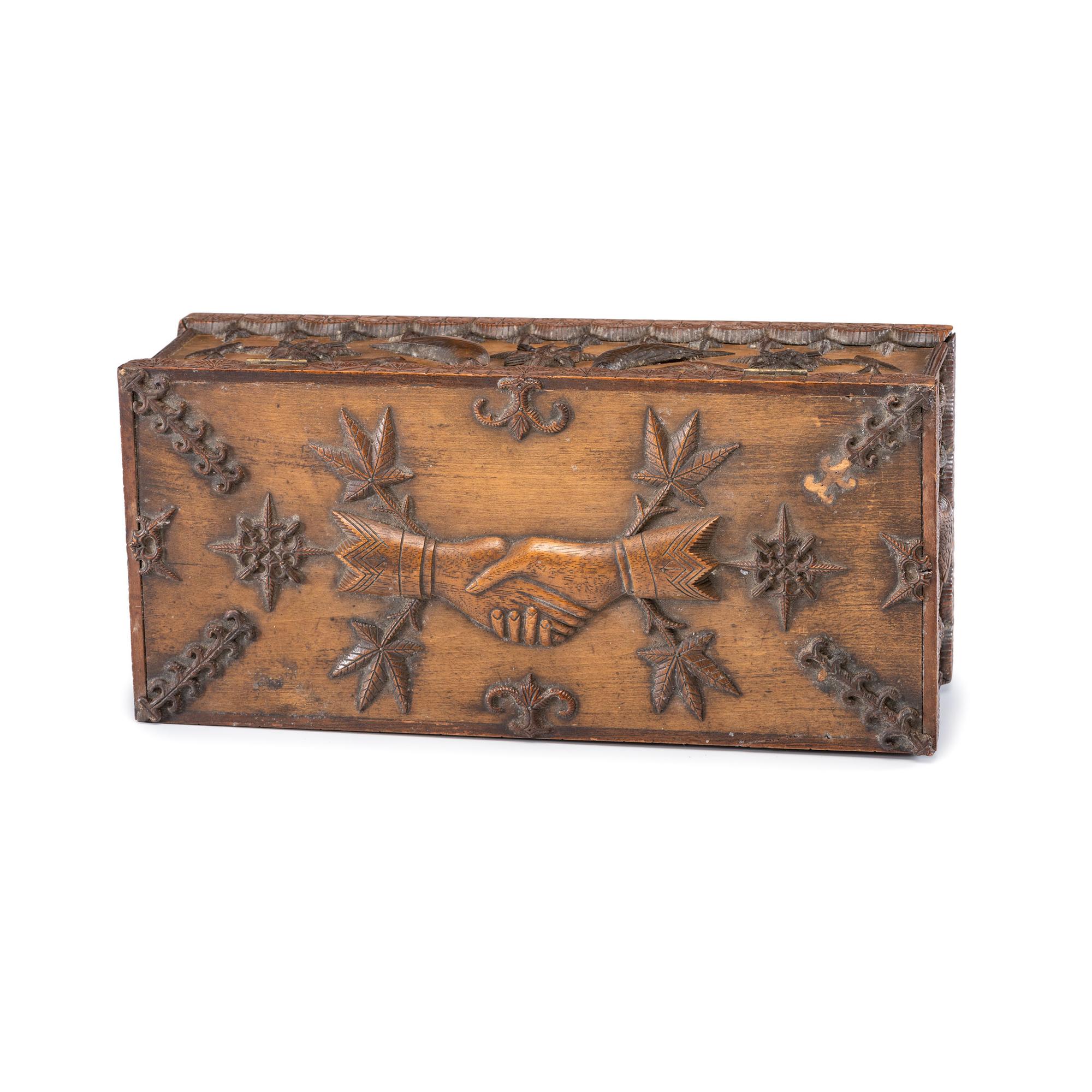 A Masonic Handshake and Bird Decorated Document Box
