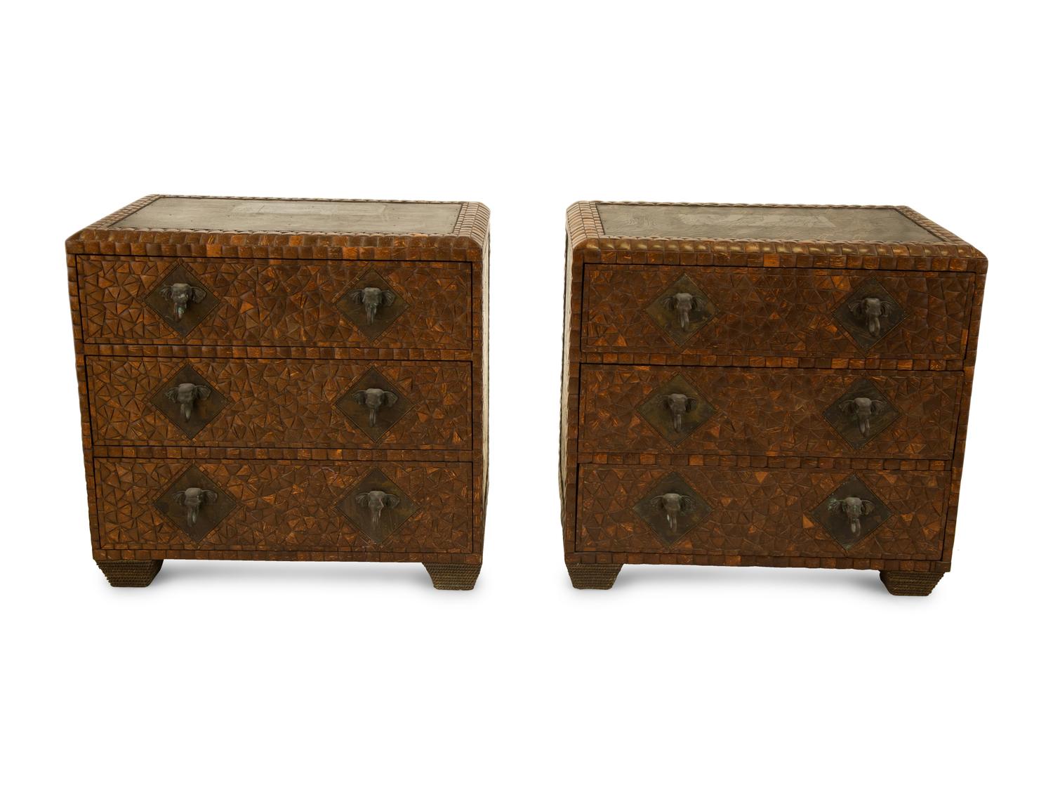 A Pair of Maitland-Smith Coconut Shell Veneered Chests of Drawers