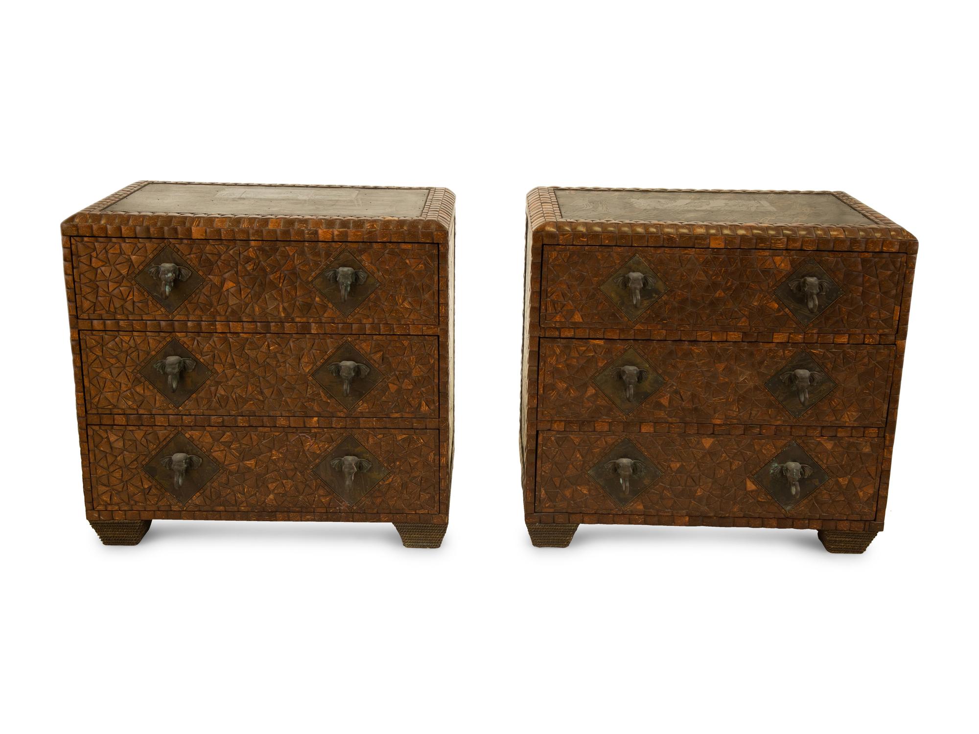 A Pair of Maitland-Smith Coconut Shell Veneered Chests of Drawers