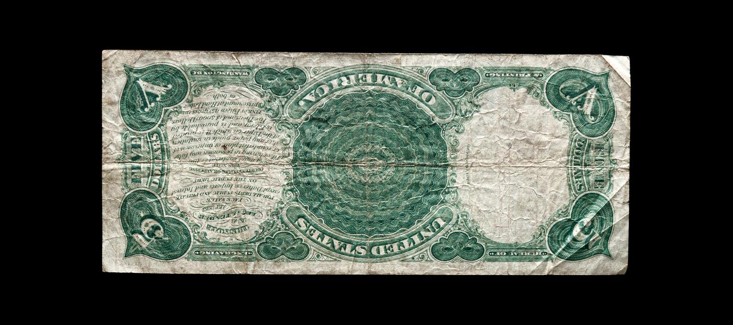 A Series 1907 ' PCBLIC Error' $5 Legal Tender Note