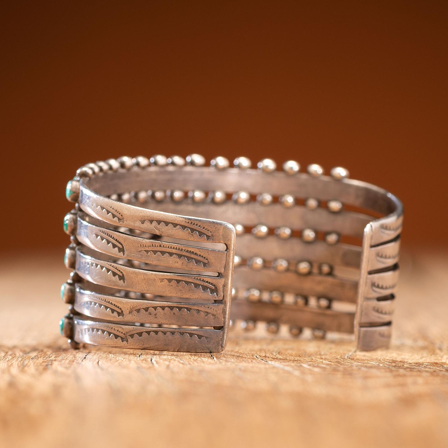 Zuni Silver and Petit Point Turquoise Cuff Bracelet