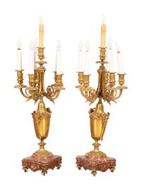 A Pair of Empire Style Six-Light Bronze Urn-form Candelabra
