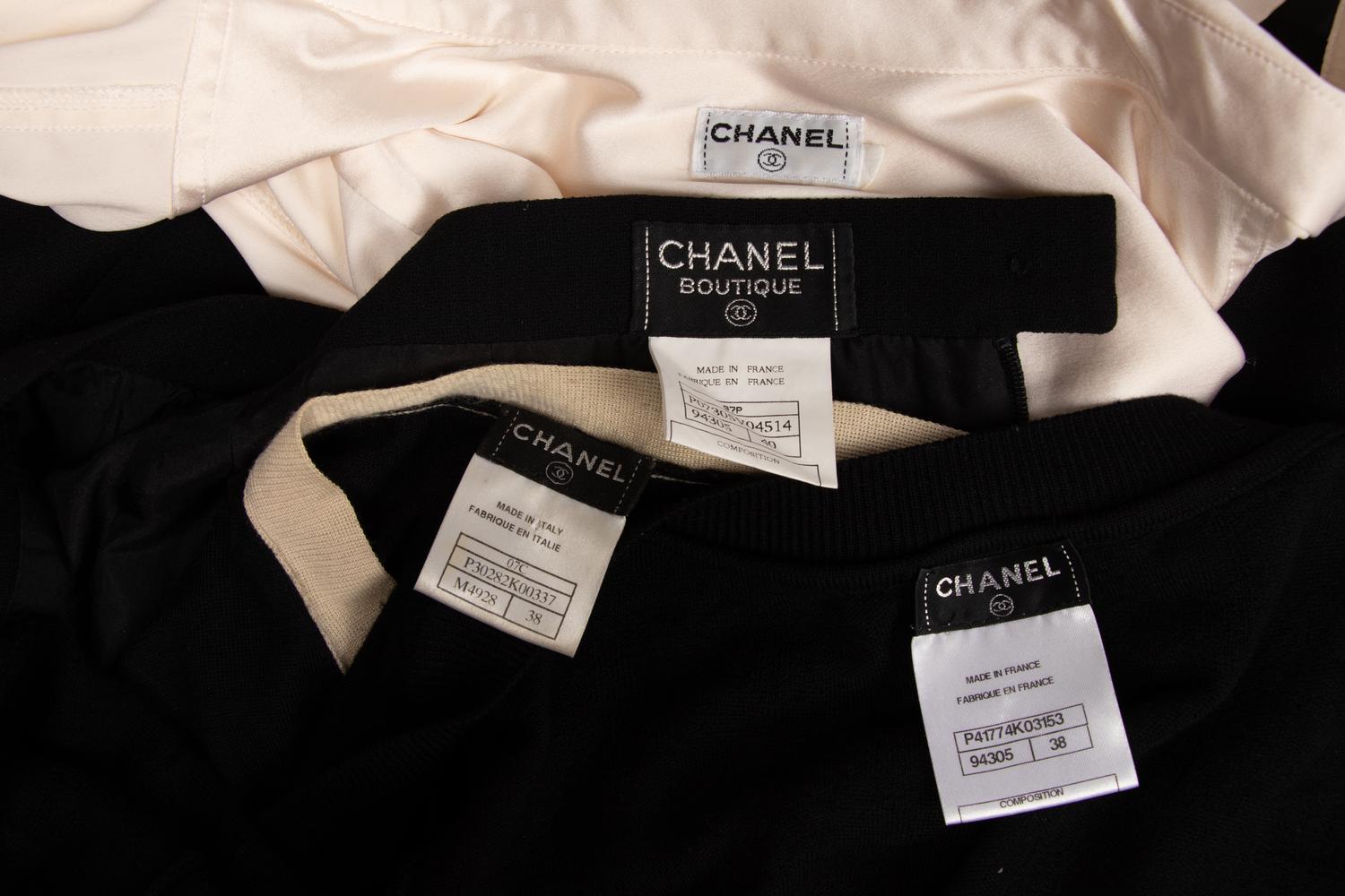 Group of Chanel Separates; One Knit Cardigan, One Shirt, One Skirt, One Knit Top
