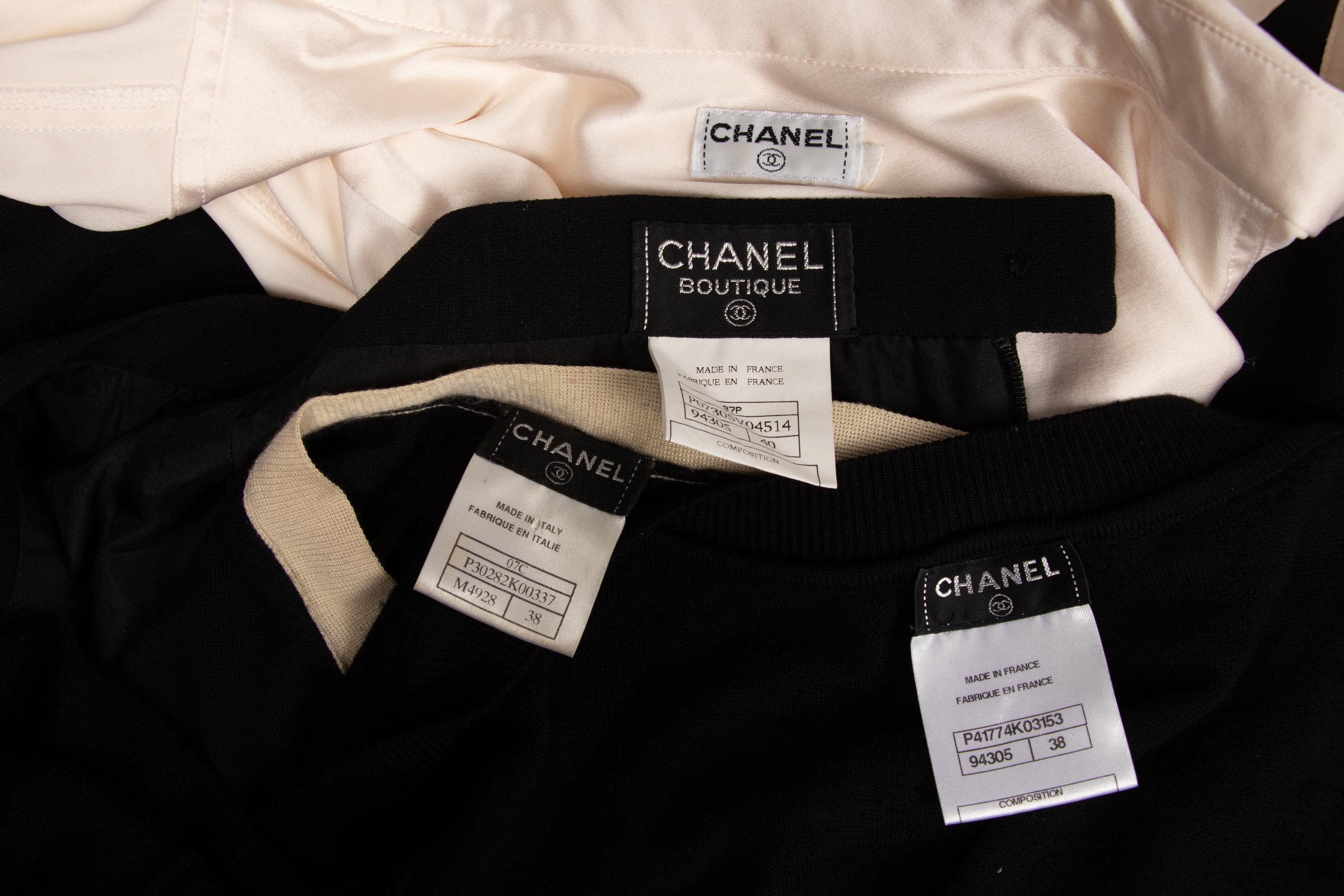 Group of Chanel Separates; One Knit Cardigan, One Shirt, One Skirt, One Knit Top