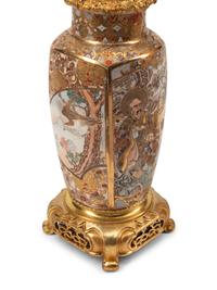 A Pair of Gilt Bronze and Japanese Satsuma Porcelain Candelabra