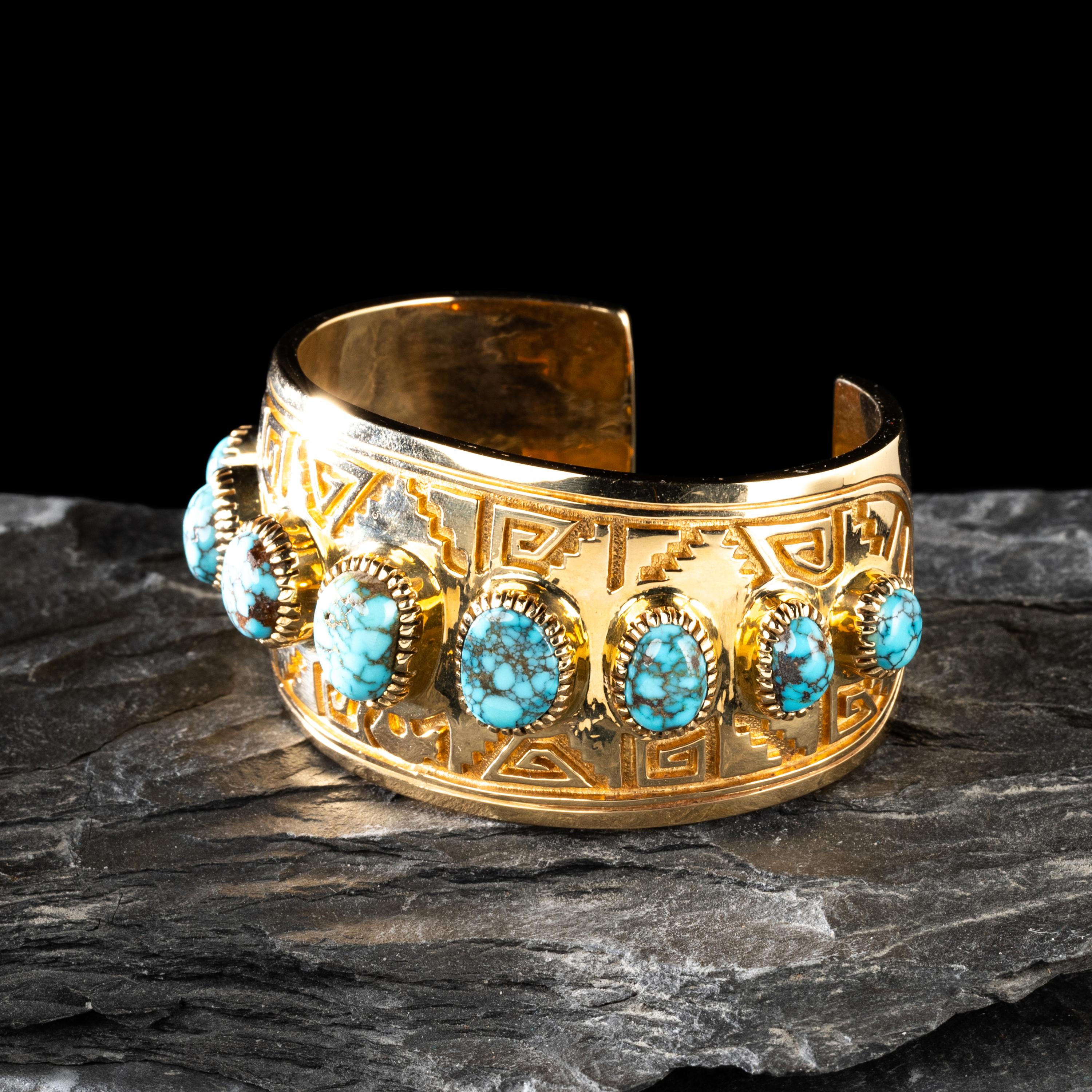 Vernon Haskie (Diné, b. 1968) — 14K Gold and Gem Grade Turquoise Cuff Bracelet
