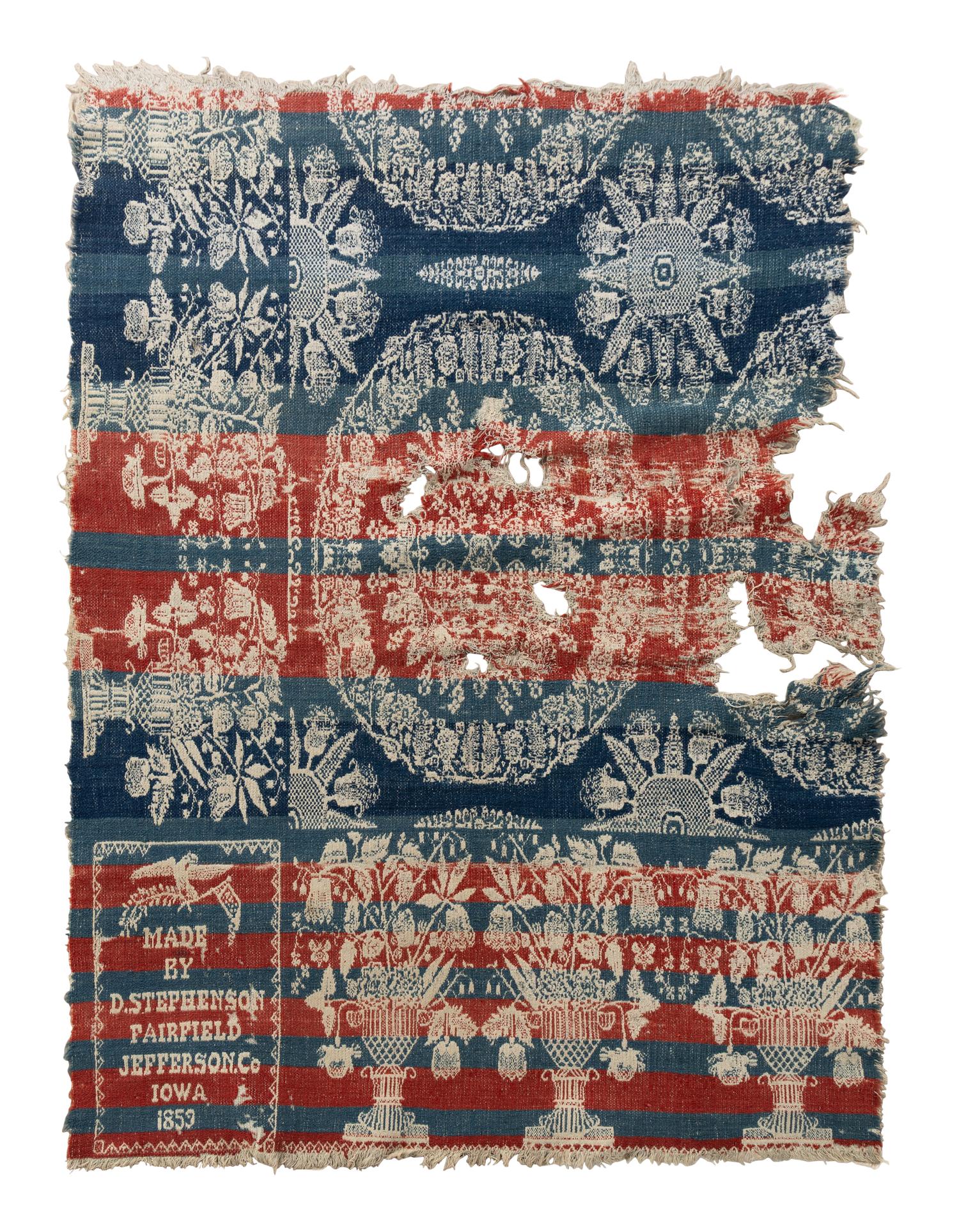 Four Jacquard Cotton and Wool Coverlet Fragments