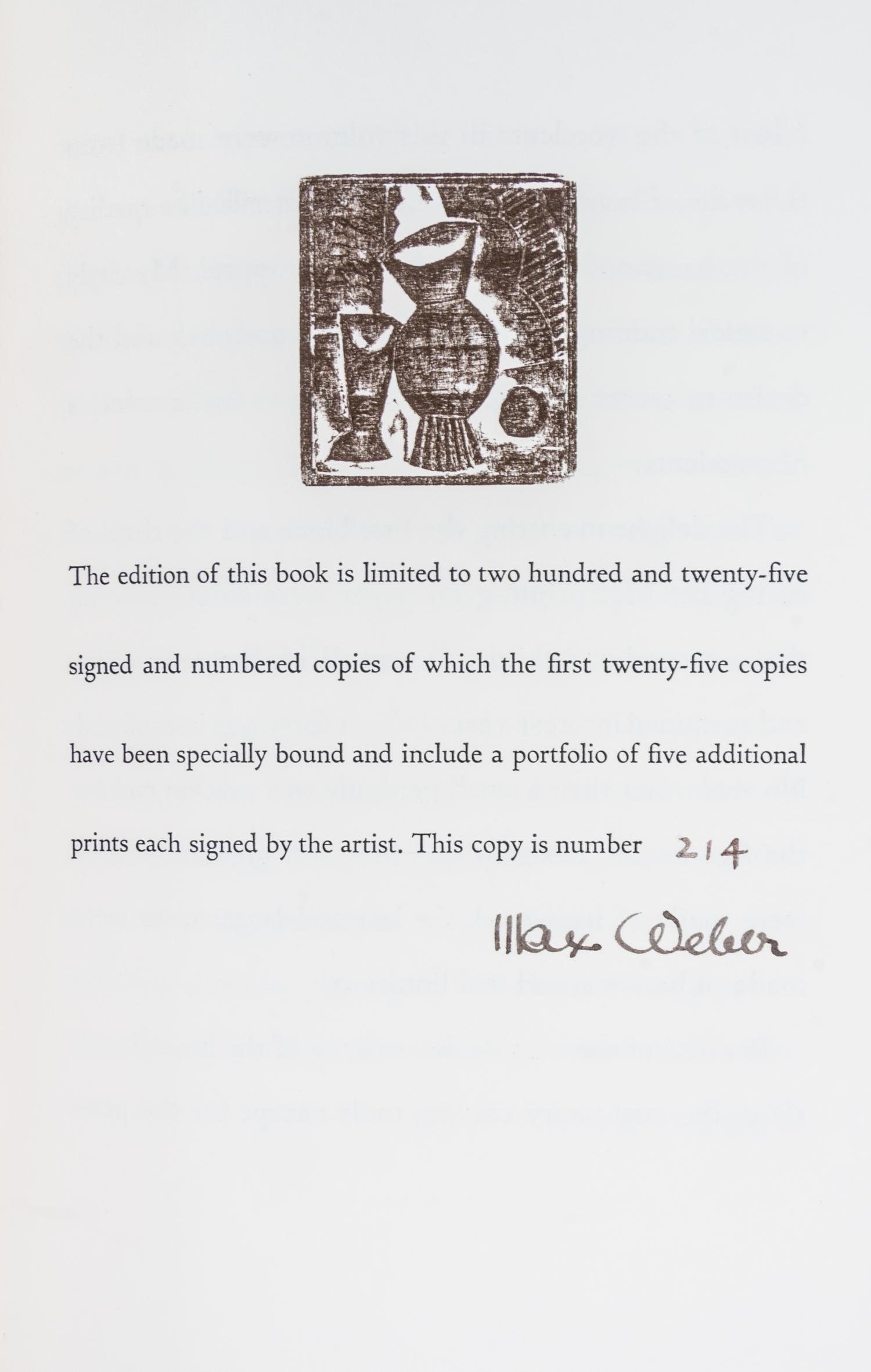 WEBER, MAX. Woodcuts and Linoleum Blocks. NY, 1956. Limited, signed.