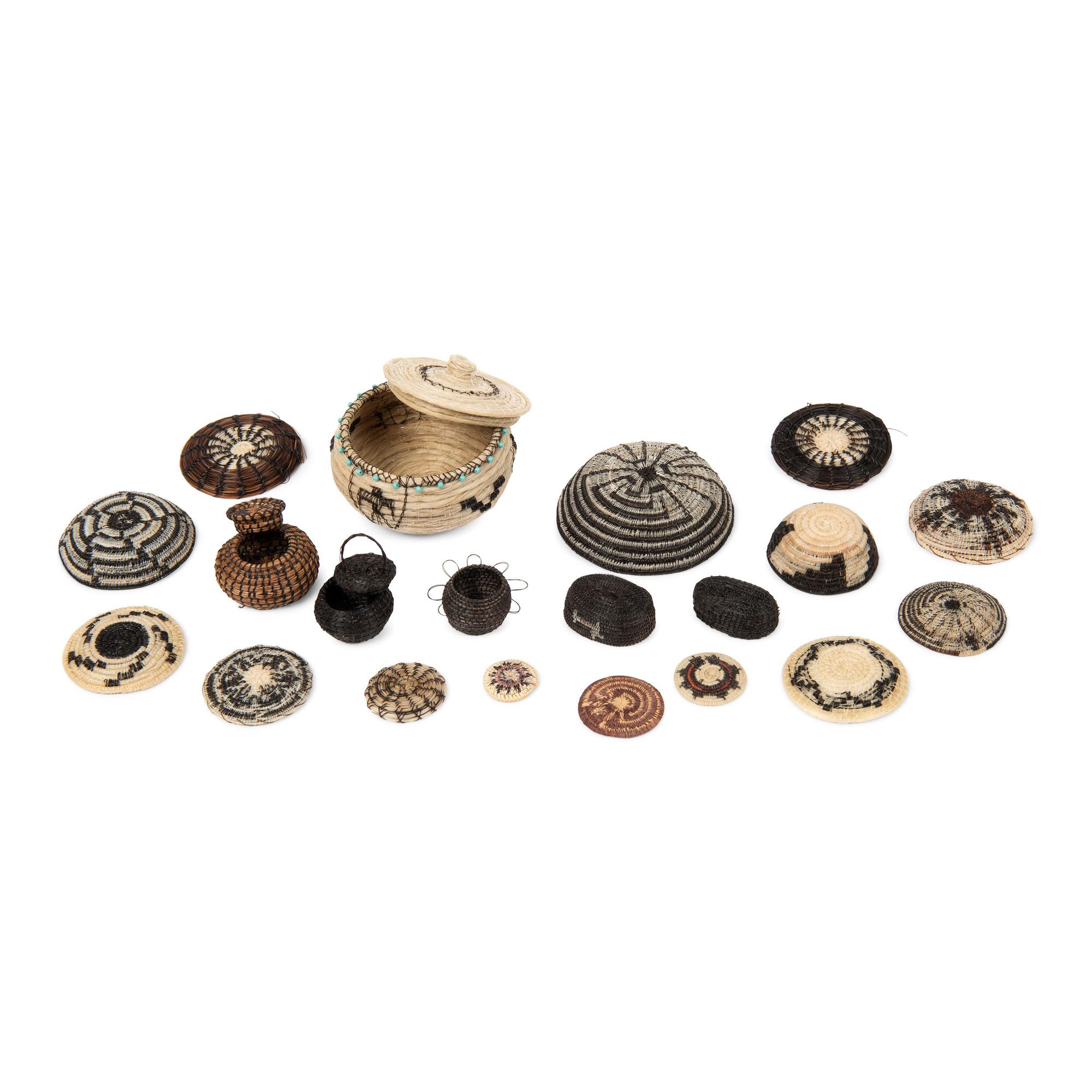 Group of Tohono O'odham, Akimel O'odham, Navajo and Cherokee Miniature Baskets