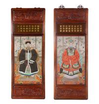 A Pair of Chinese Ancestor Portraits Mounted as Panels