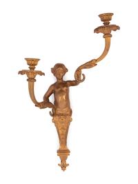 A Louis XV Style Gilt Bronze Two-Light Figural Sconce