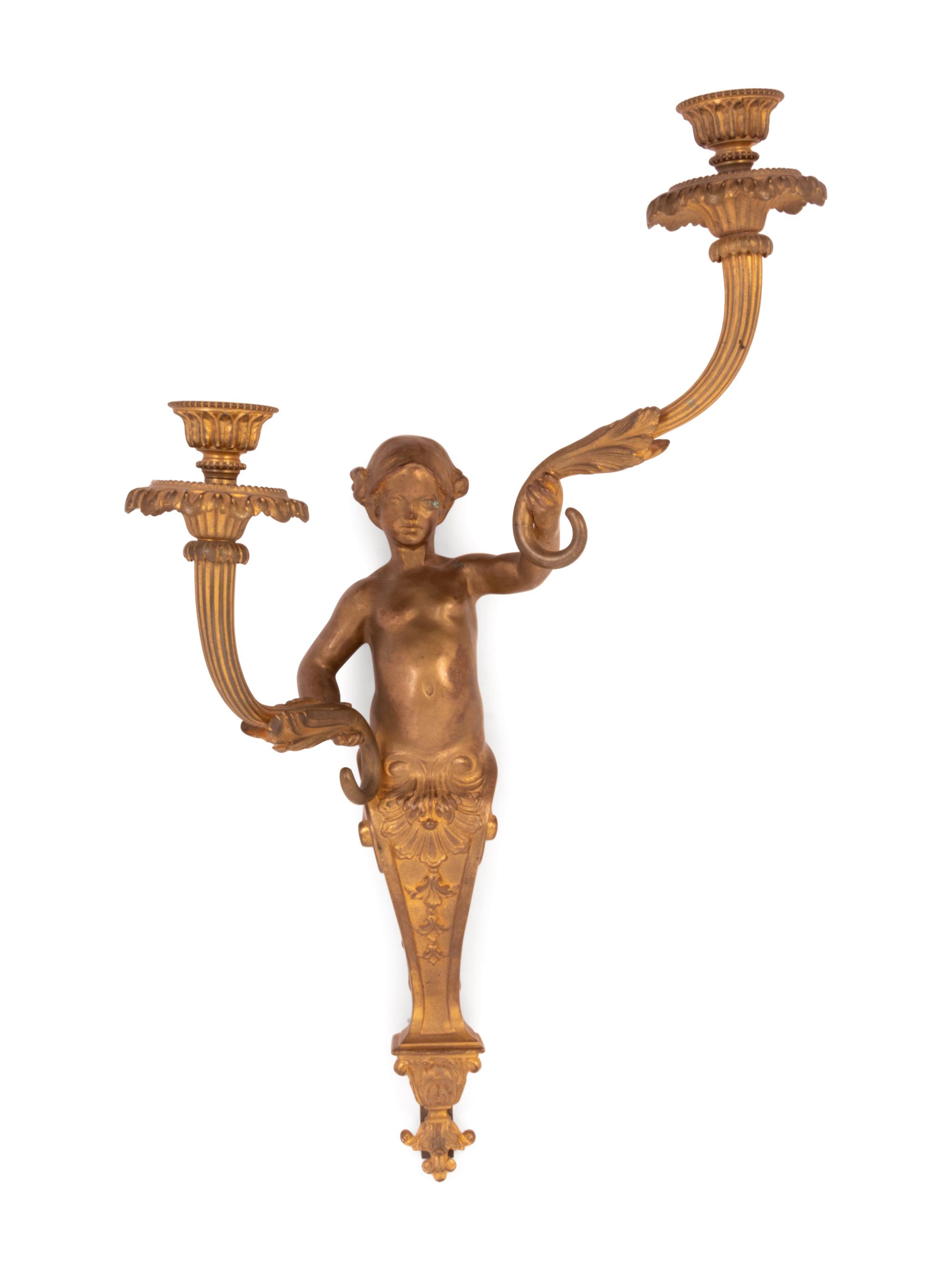 A Louis XV Style Gilt Bronze Two-Light Figural Sconce
