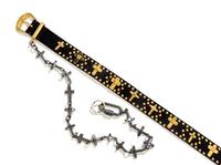 A Gianni Versace Limited Edition Black Leather Cross Belt, Belt width: 1.5"; Pin length: 6".