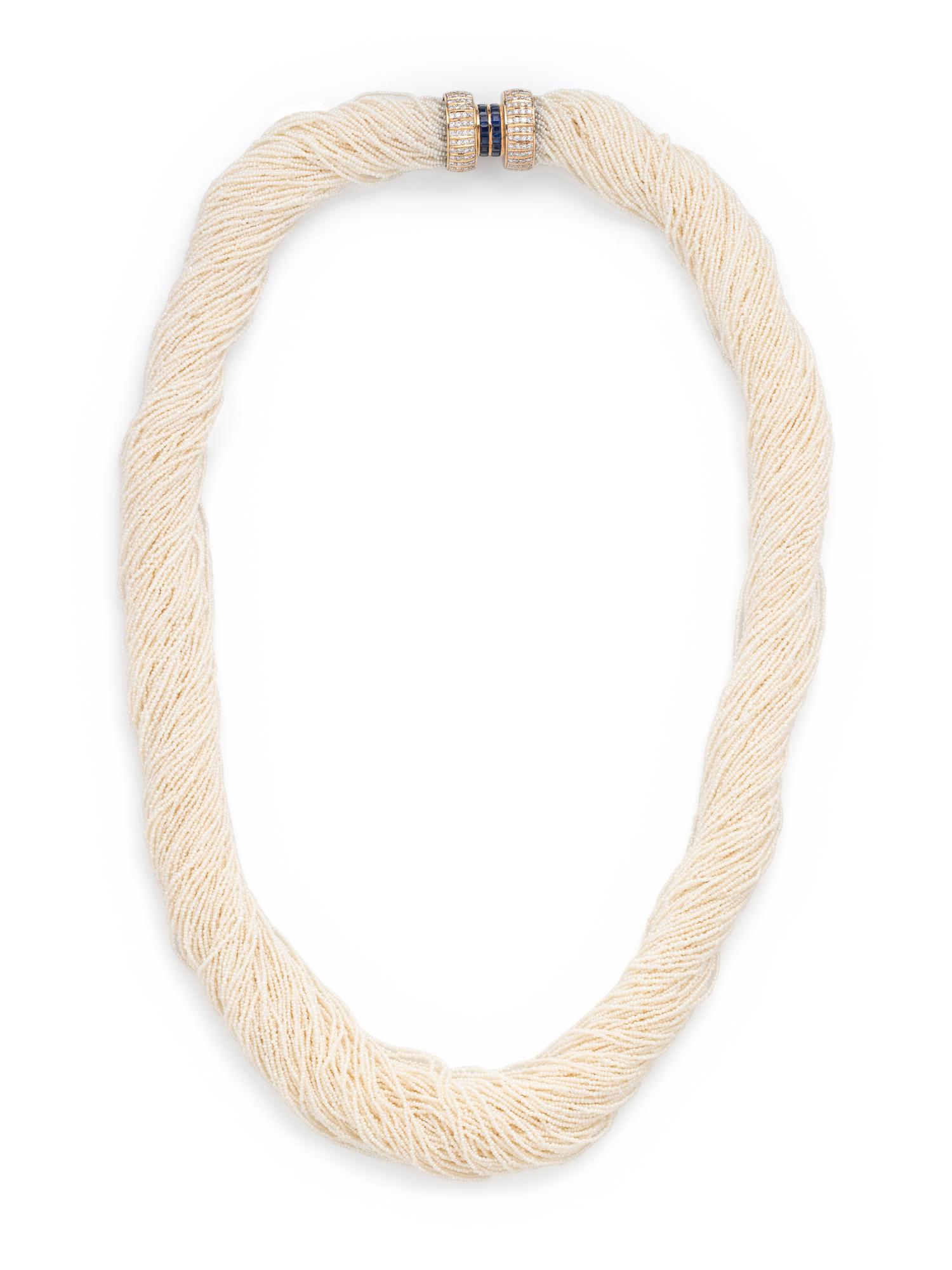 JULIUS COHEN, SEED PEARL, DIAMOND AND SAPPHIRE TORSADE NECKLACE