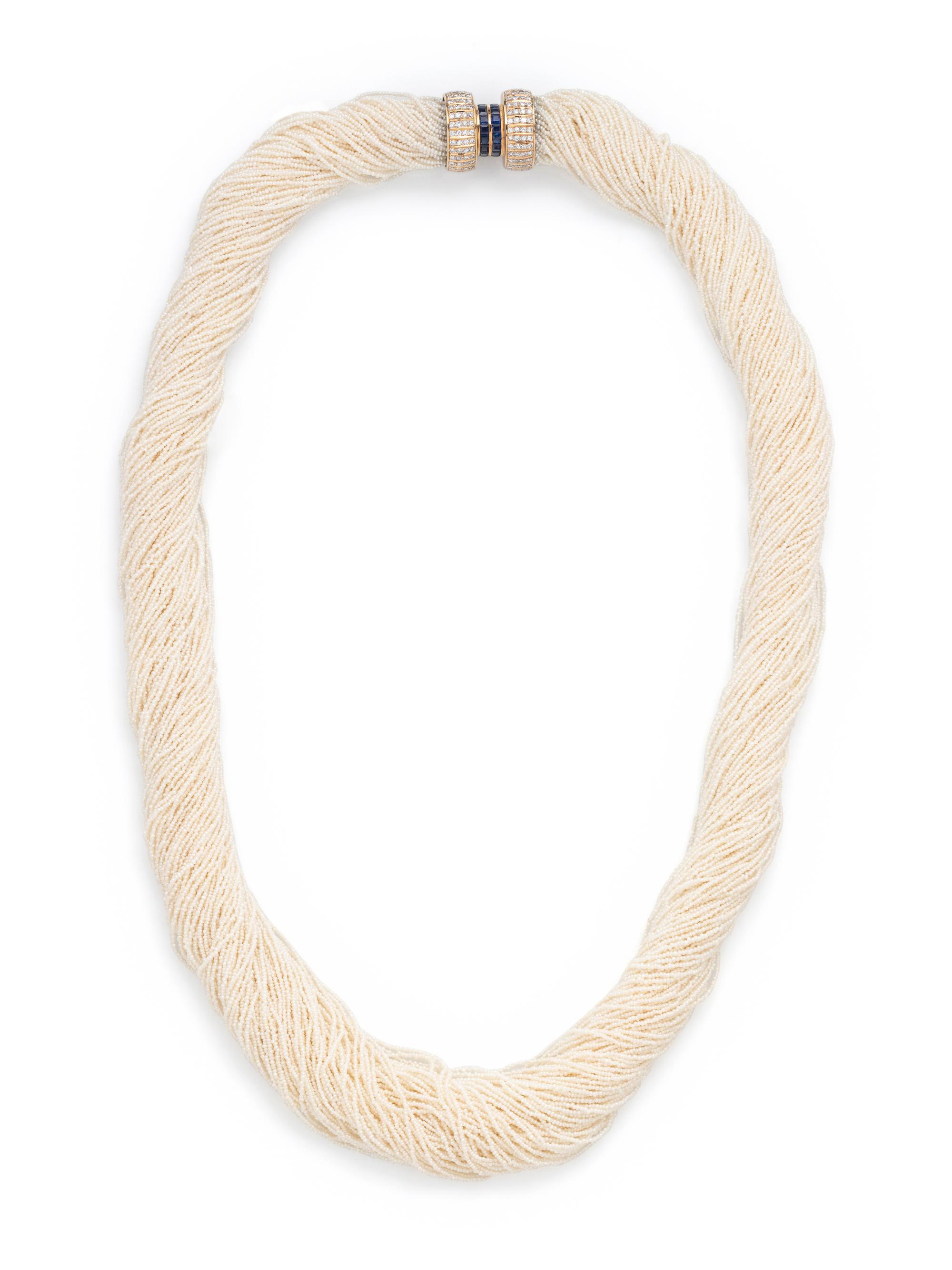 JULIUS COHEN, SEED PEARL, DIAMOND AND SAPPHIRE TORSADE NECKLACE