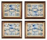 Four Shadow Boxes Mounted with Chinese Blue-and-White Porcelain Articles