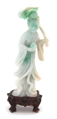 A Carved Apple Green and Celadon Jadeite Figure of Guanyin — 19TH/EARLY 20TH CENTURY