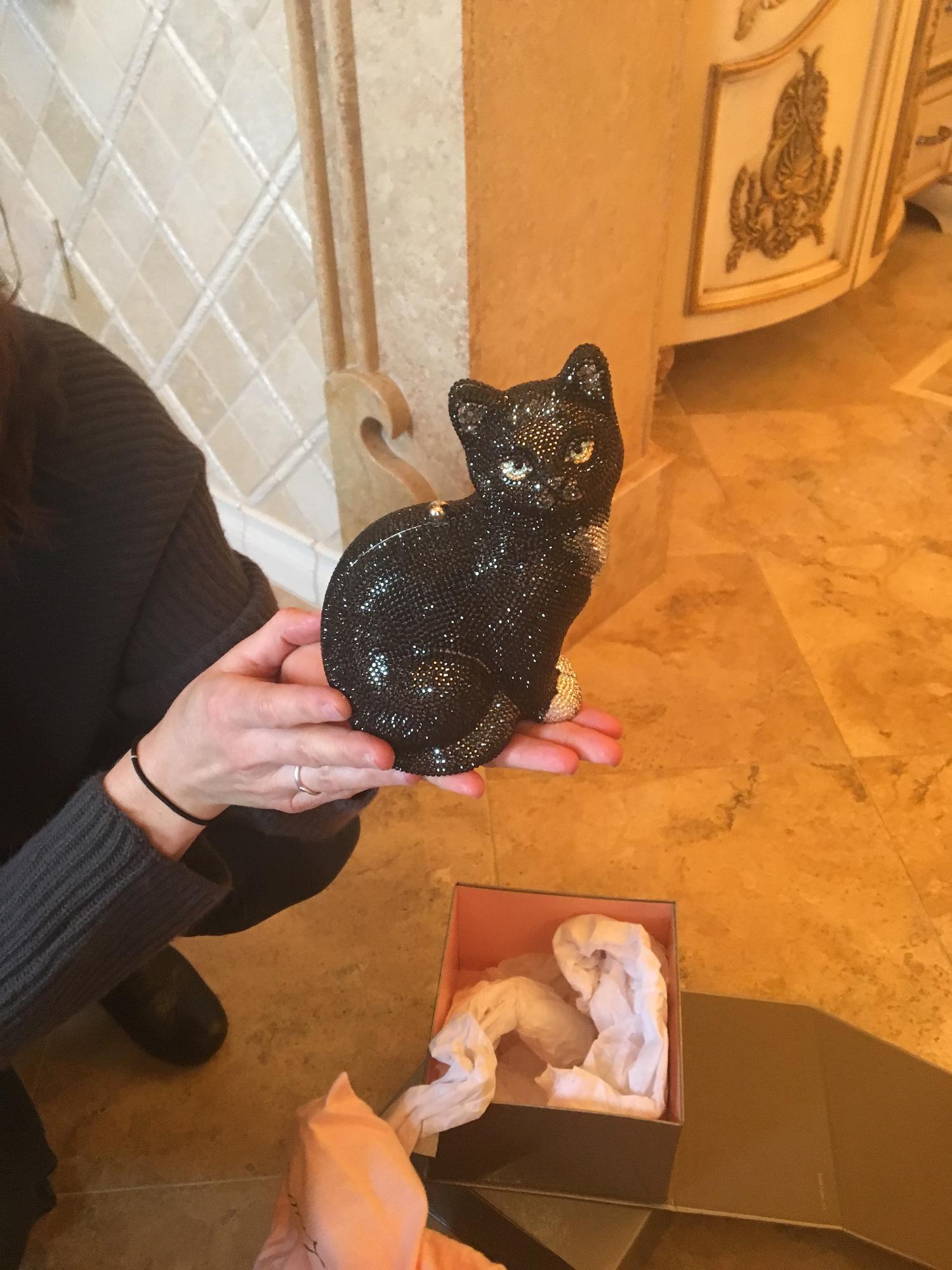 Judith Leiber Collector's Edition Black Cat Minaudiere 3.75" L x 3.25" W x 6" H; Strap drop: 24"