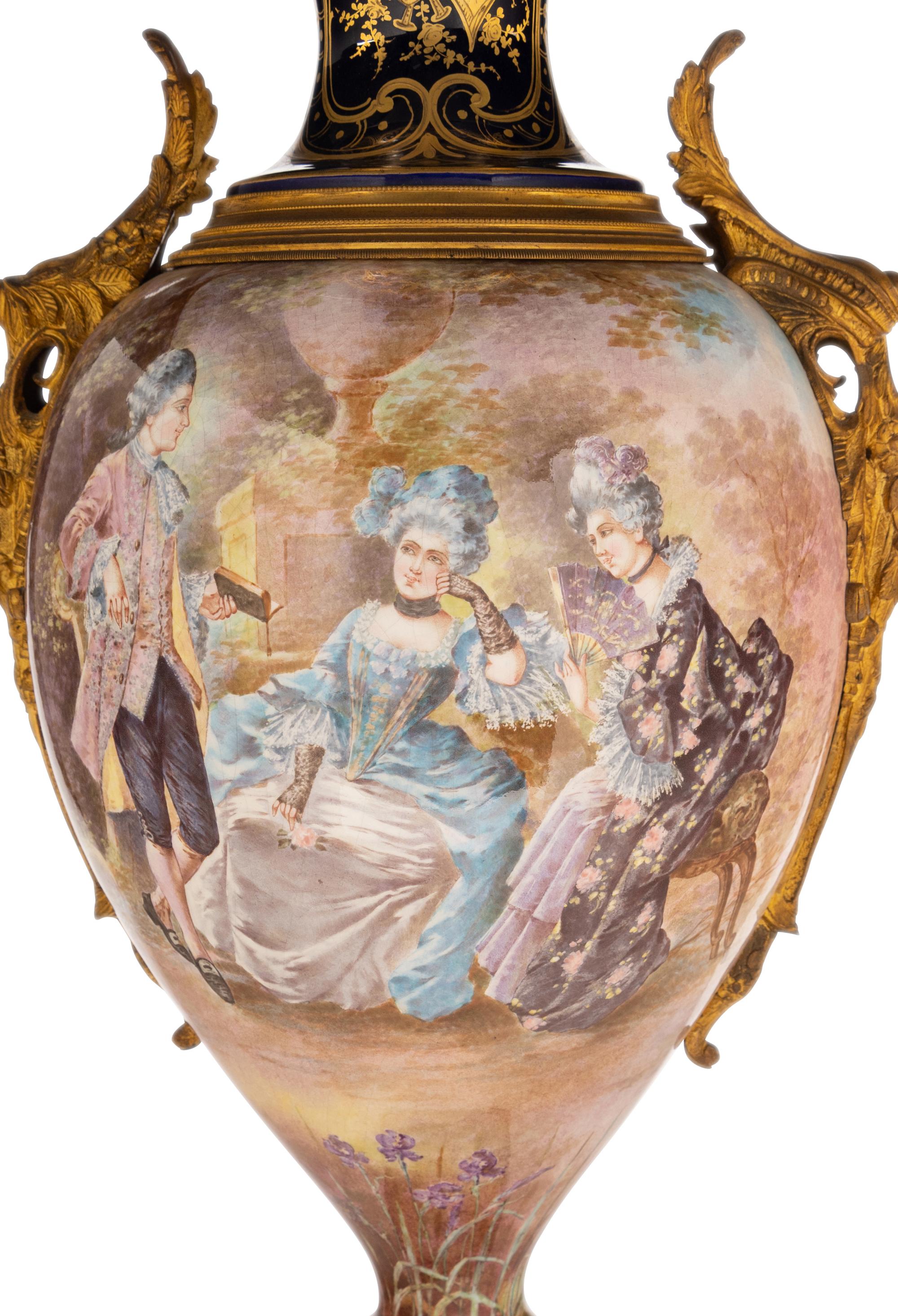 A Sèvres Style Gilt Metal Mounted Porcelain Urn