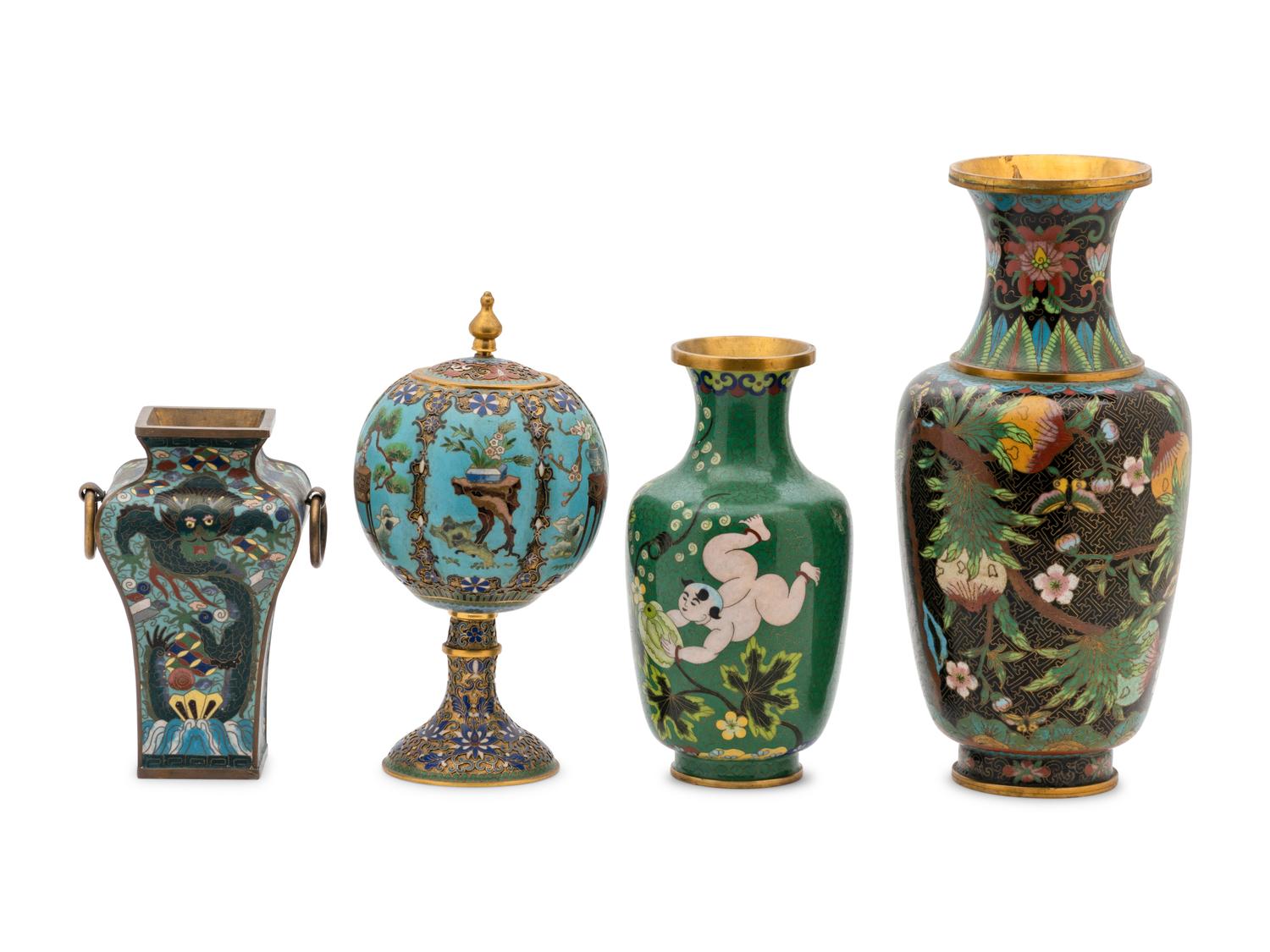 Four Chinese Cloisonné Enamel Vases