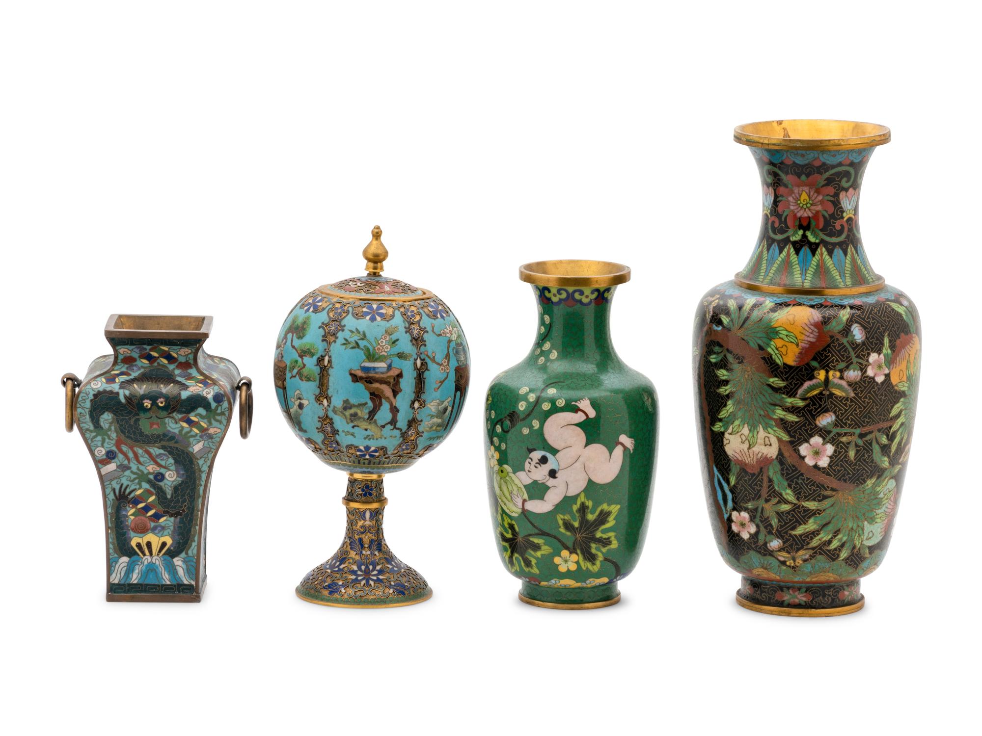 Four Chinese Cloisonné Enamel Vases