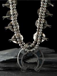 Navajo Silver and Turquoise Squash Blossom Necklace
