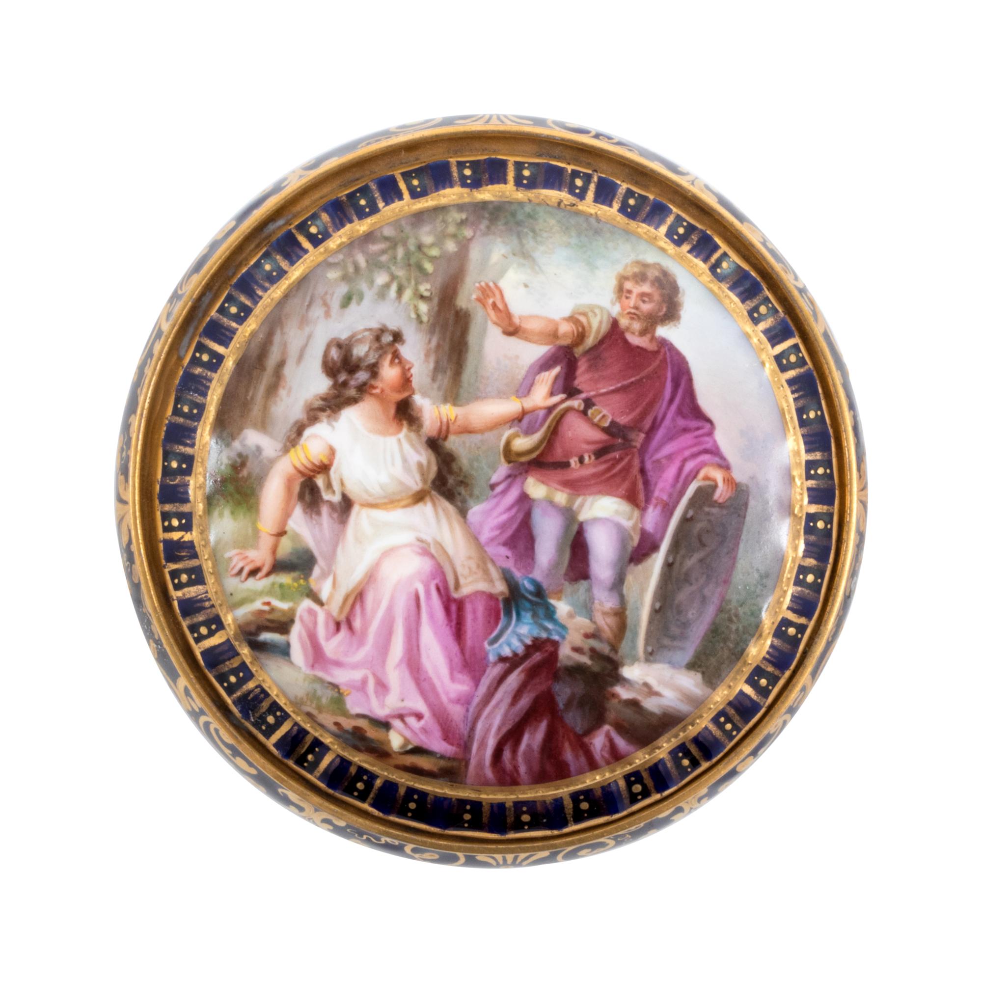 A Vienna Painted and Parcel Gilt Porcelain Covered Box
