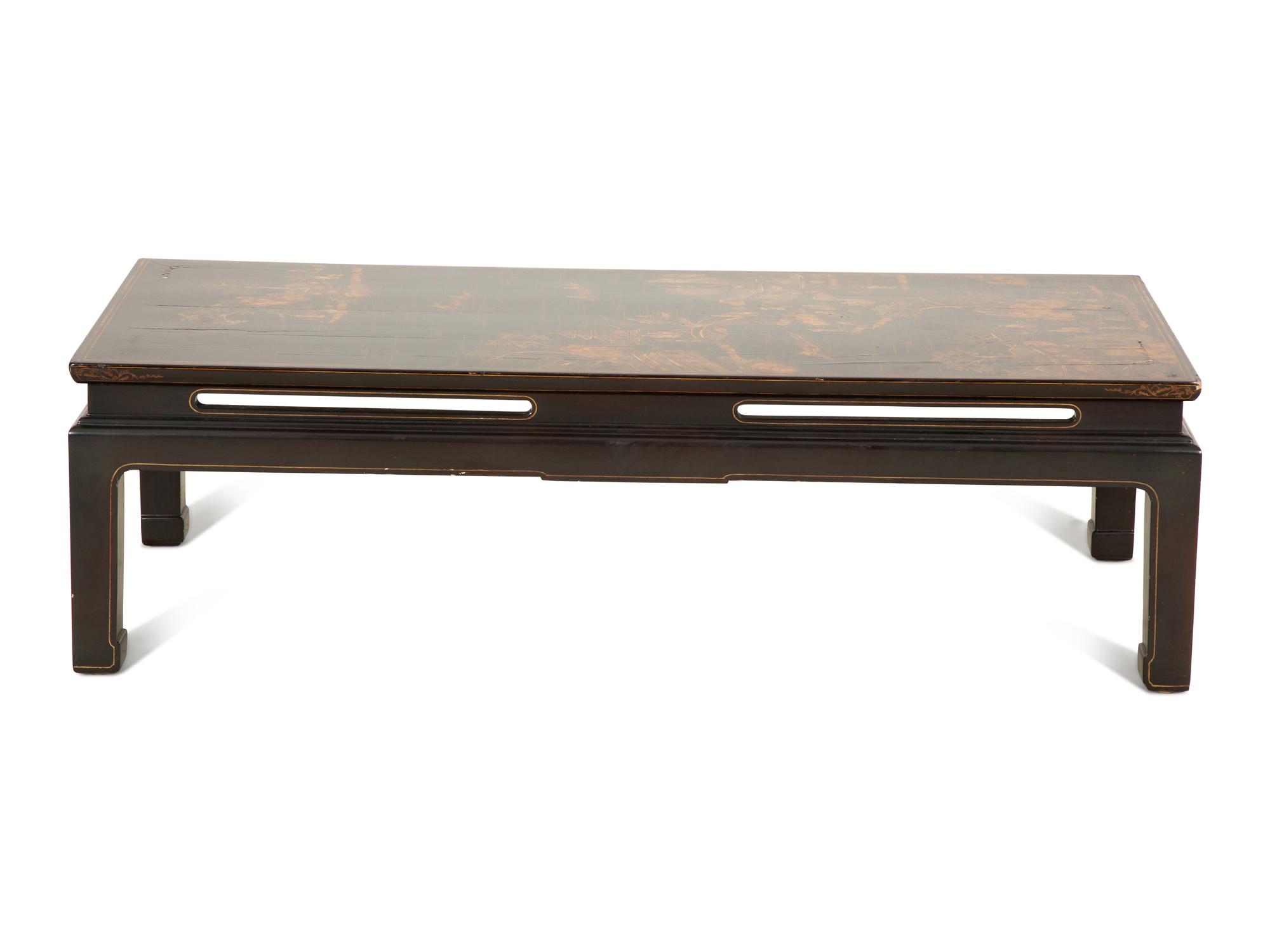 A Chinese Black and Gilt Chinoiserie Decorated Low Table